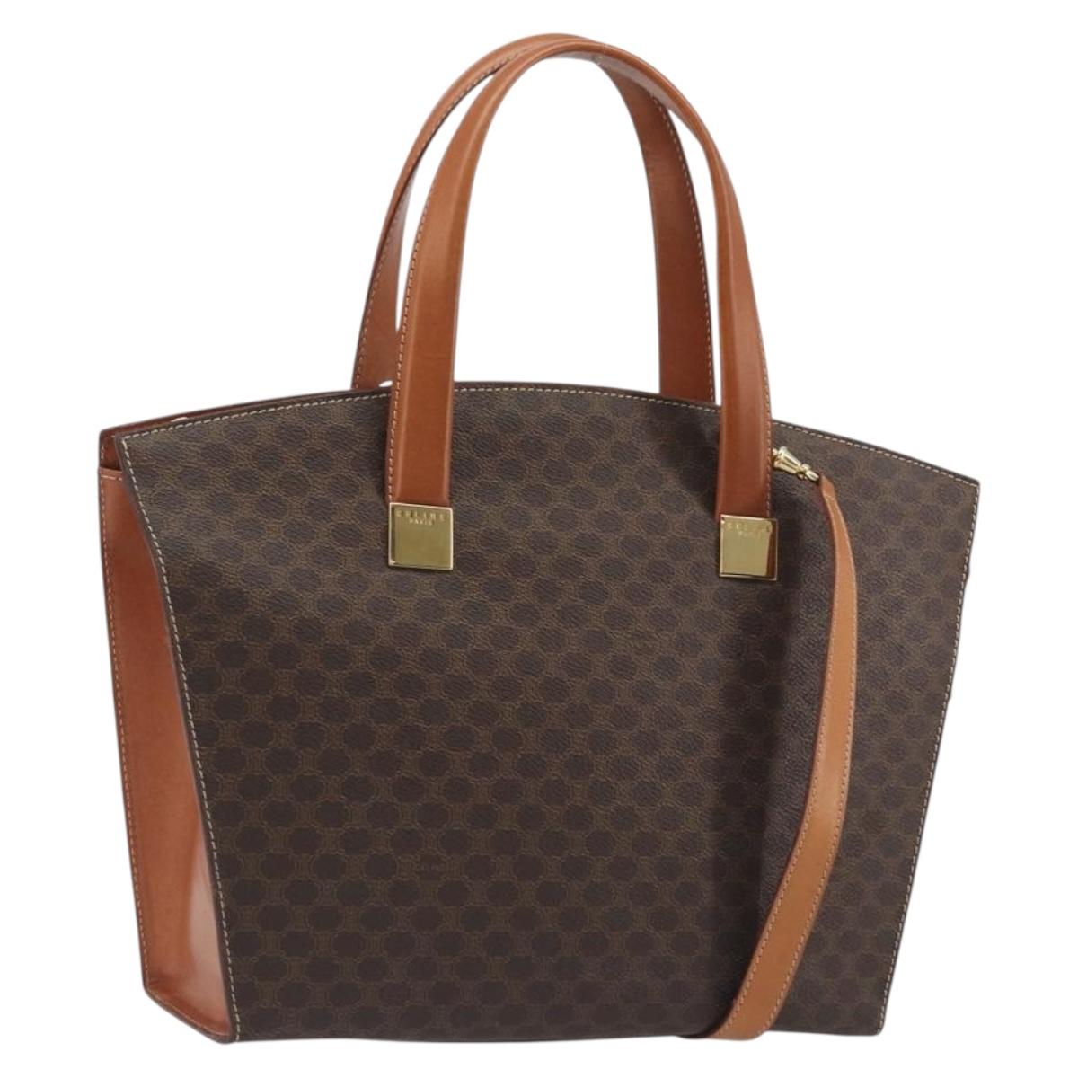 CELINE Macadam Hand Bag PVC Leather 2way Brown Gold Tone Auth ep15253