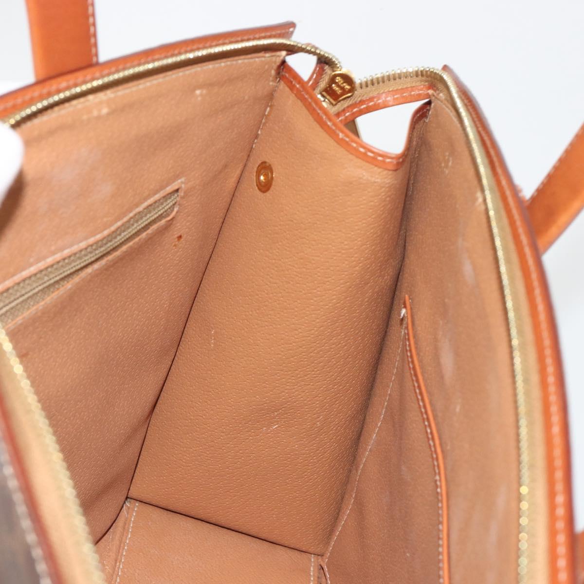 CELINE Macadam Hand Bag PVC Leather 2way Brown Gold Tone Auth ep15253