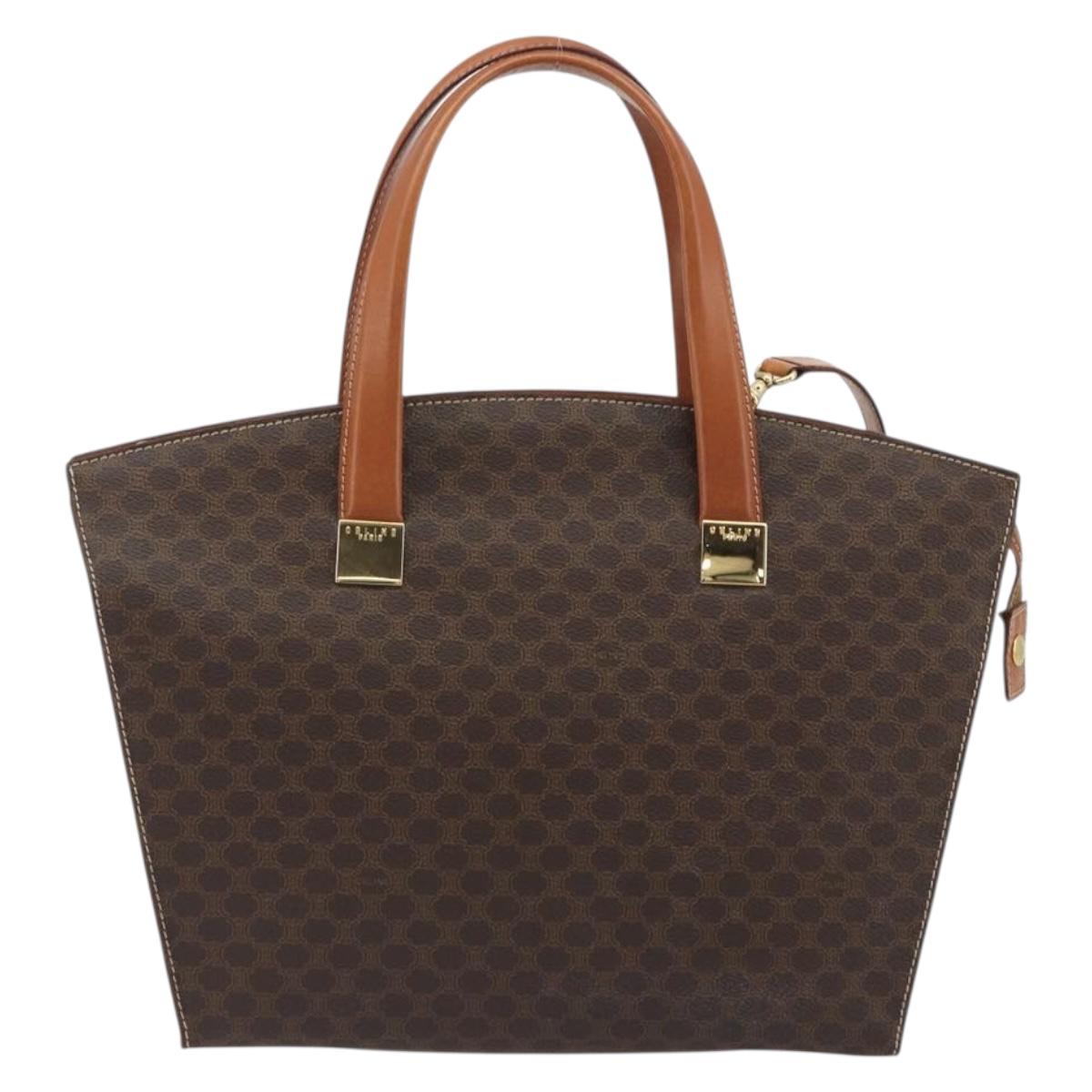 CELINE Macadam Hand Bag PVC Leather 2way Brown Gold Tone Auth ep15253
