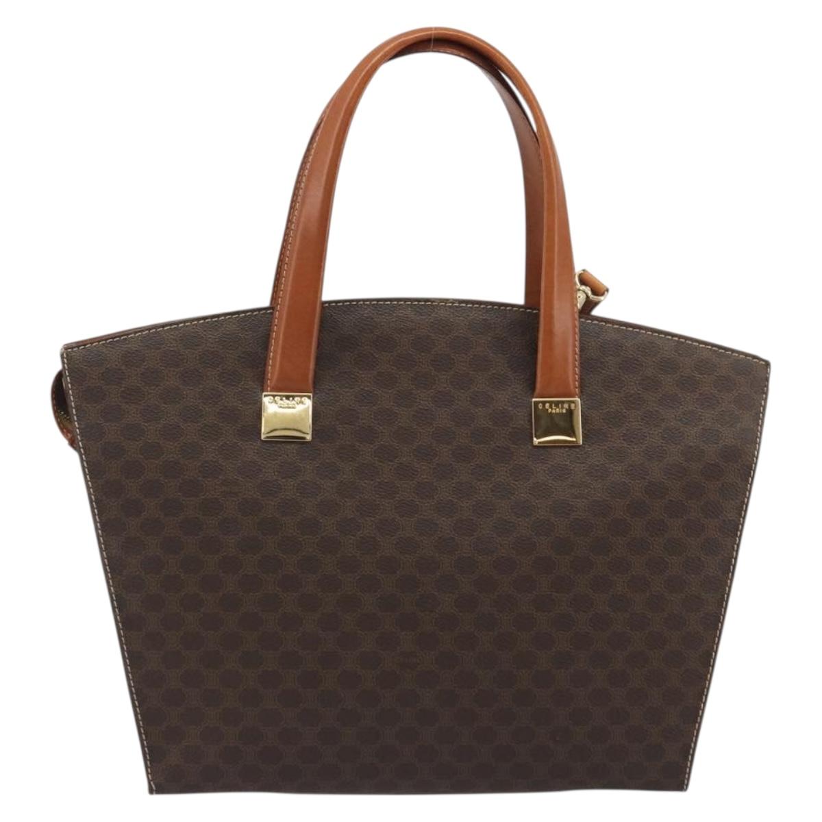 CELINE Macadam Hand Bag PVC Leather 2way Brown Gold Tone Auth ep15253