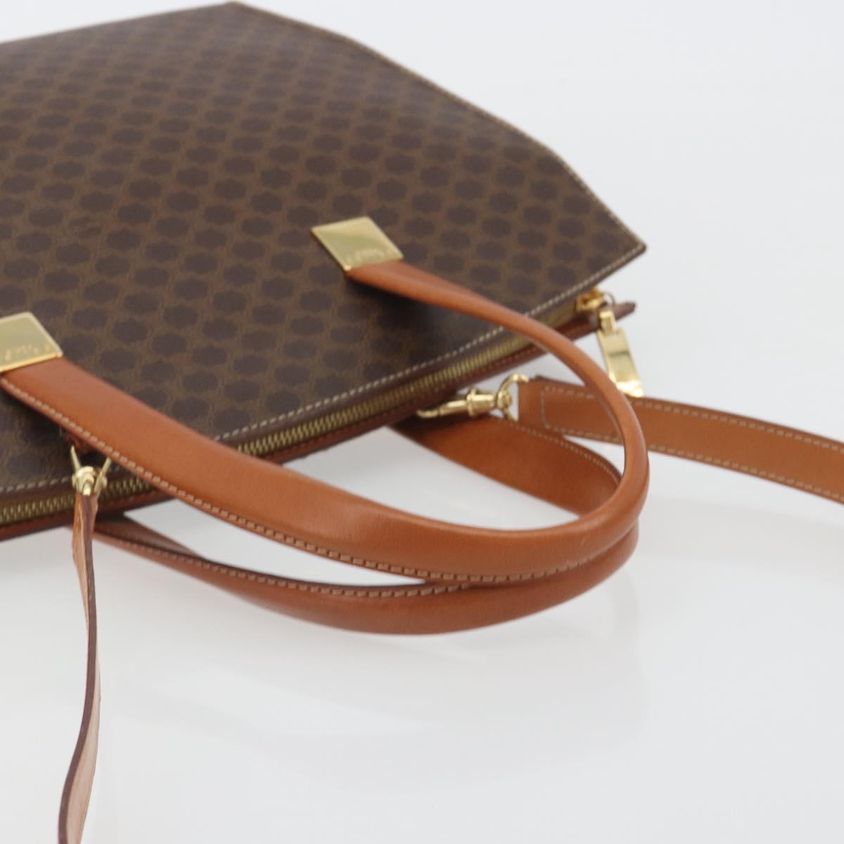 CELINE Macadam Hand Bag PVC Leather 2way Brown Gold Tone Auth ep15253