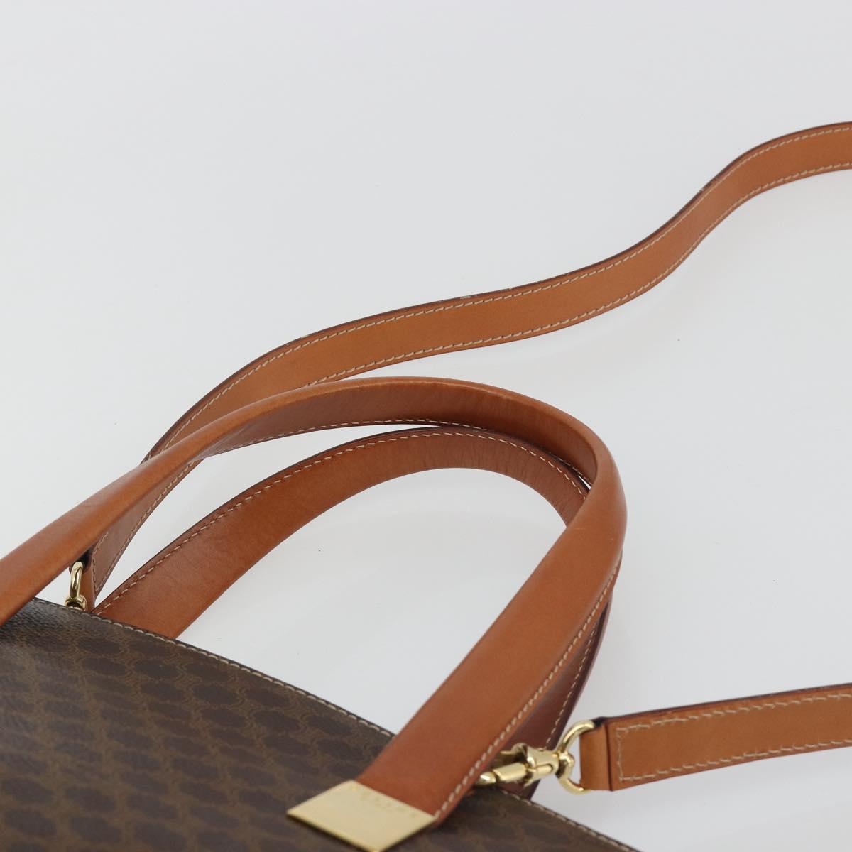 CELINE Macadam Hand Bag PVC Leather 2way Brown Gold Tone Auth ep15253