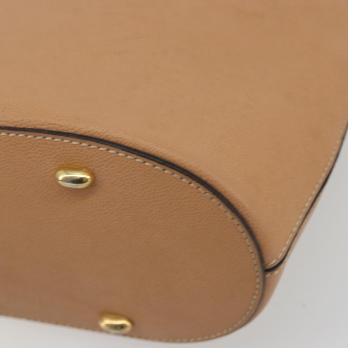 CELINE Shoulder Bag Leather Beige Gold Tone Auth ep15255
