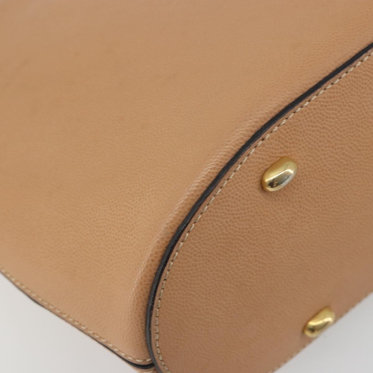 CELINE Shoulder Bag Leather Beige Gold Tone Auth ep15255