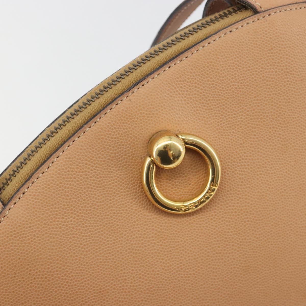 CELINE Shoulder Bag Leather Beige Gold Tone Auth ep15255