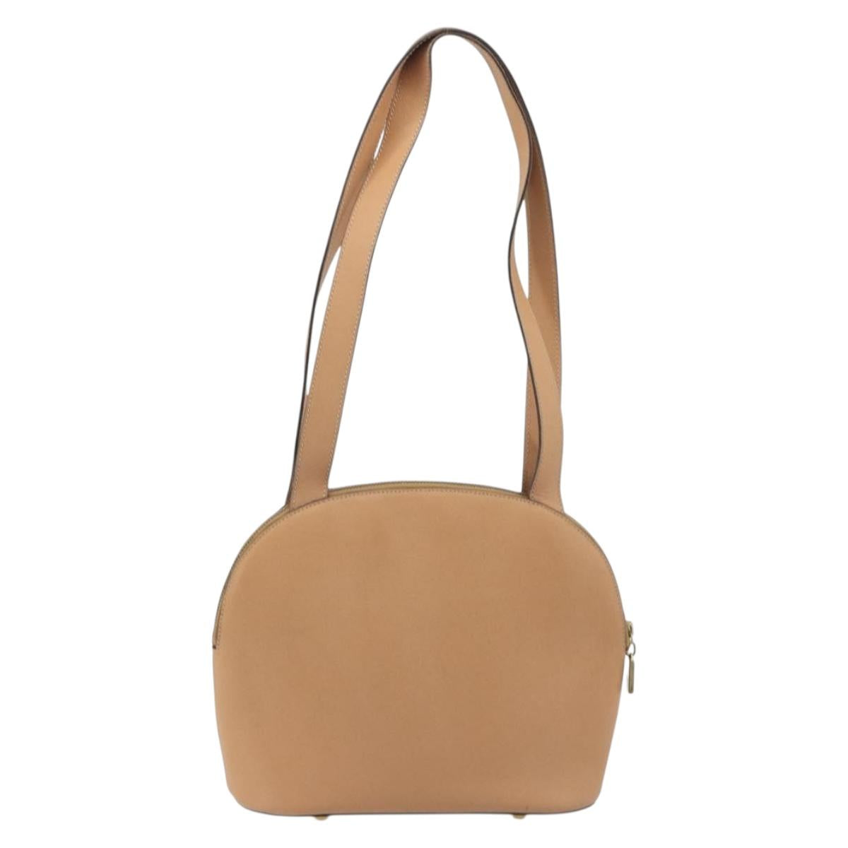 CELINE Shoulder Bag Leather Beige Gold Tone Auth ep15255
