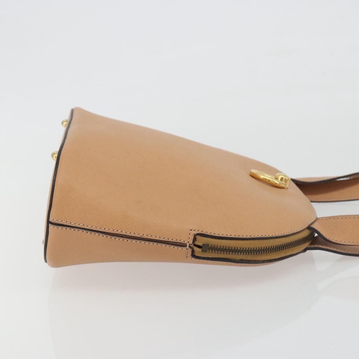 CELINE Shoulder Bag Leather Beige Gold Tone Auth ep15255
