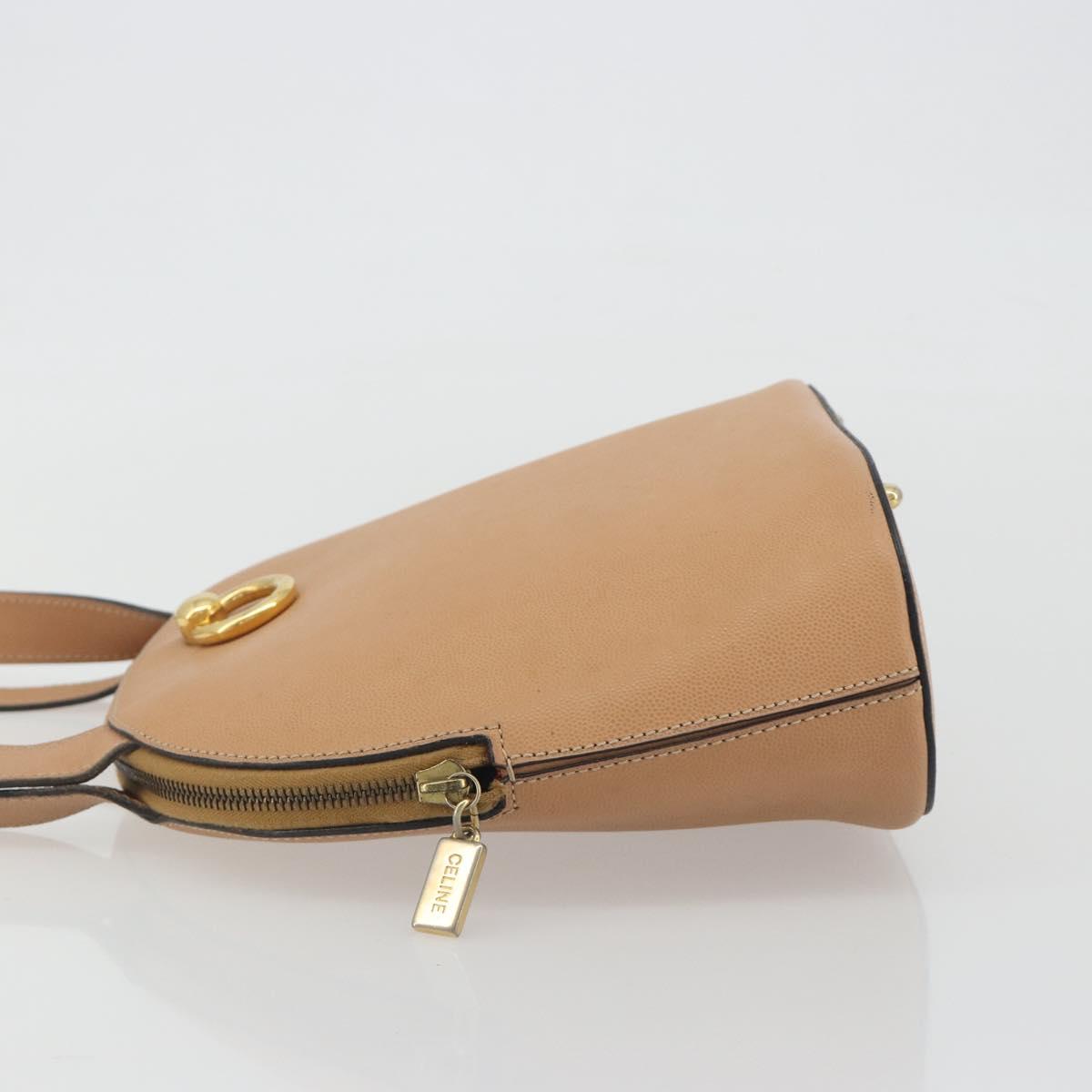 CELINE Shoulder Bag Leather Beige Gold Tone Auth ep15255