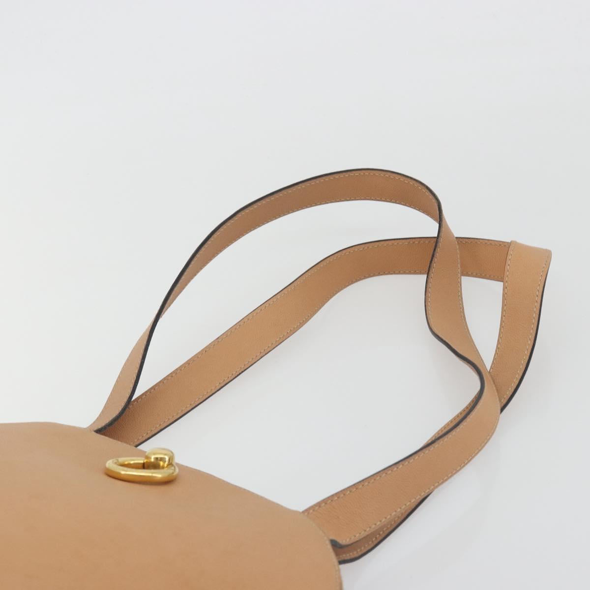 CELINE Shoulder Bag Leather Beige Gold Tone Auth ep15255
