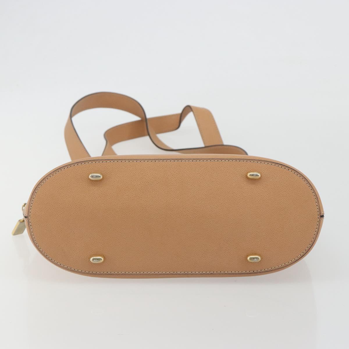 CELINE Shoulder Bag Leather Beige Gold Tone Auth ep15255