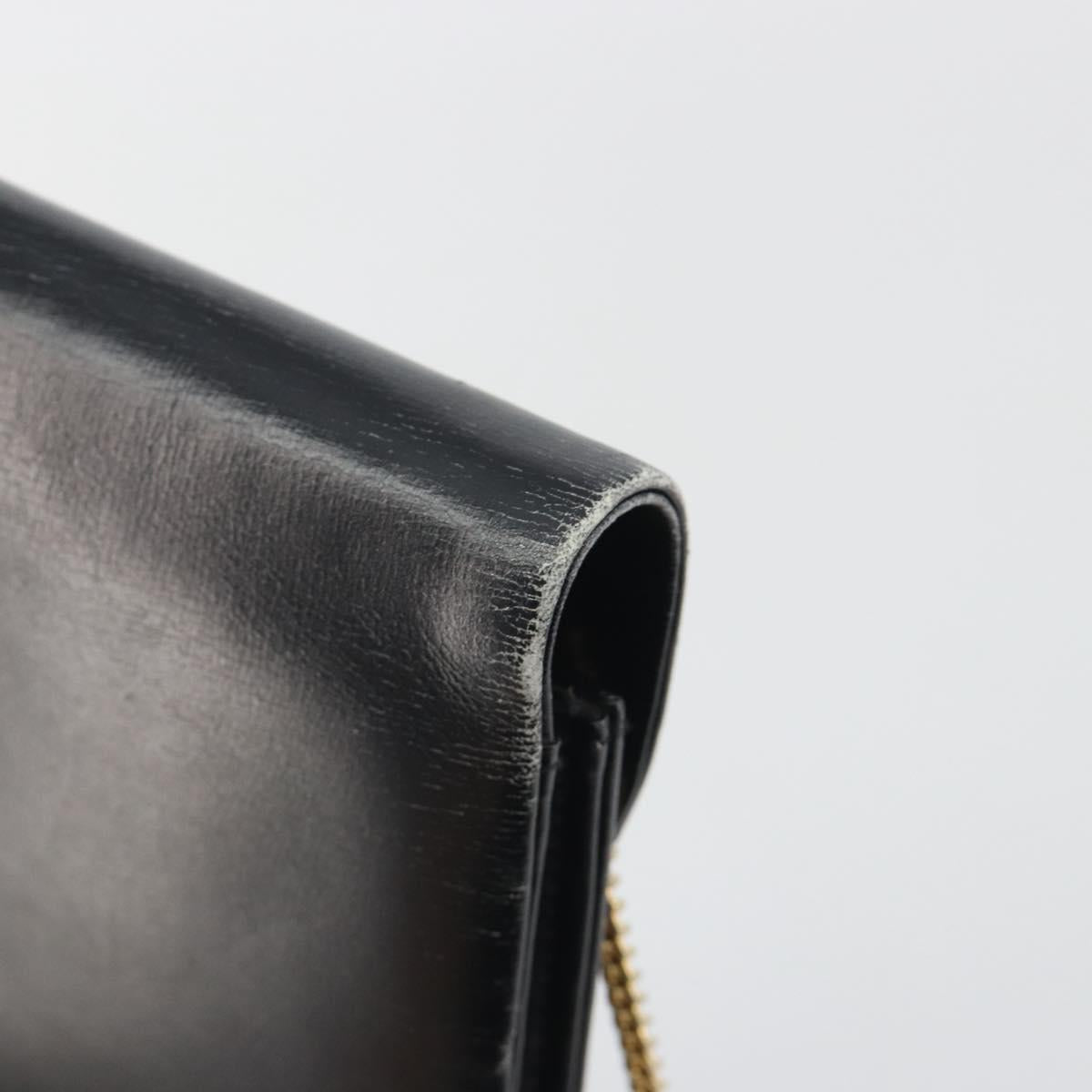 Christian Dior Chain Shoulder Bag Leather Black Gold Tone Auth ep15258