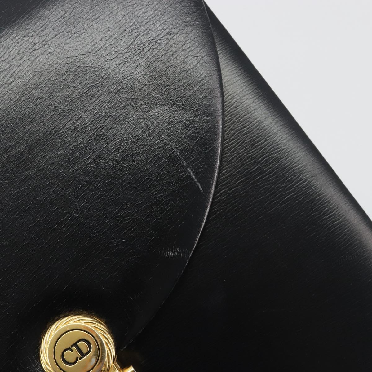 Christian Dior Chain Shoulder Bag Leather Black Gold Tone Auth ep15258