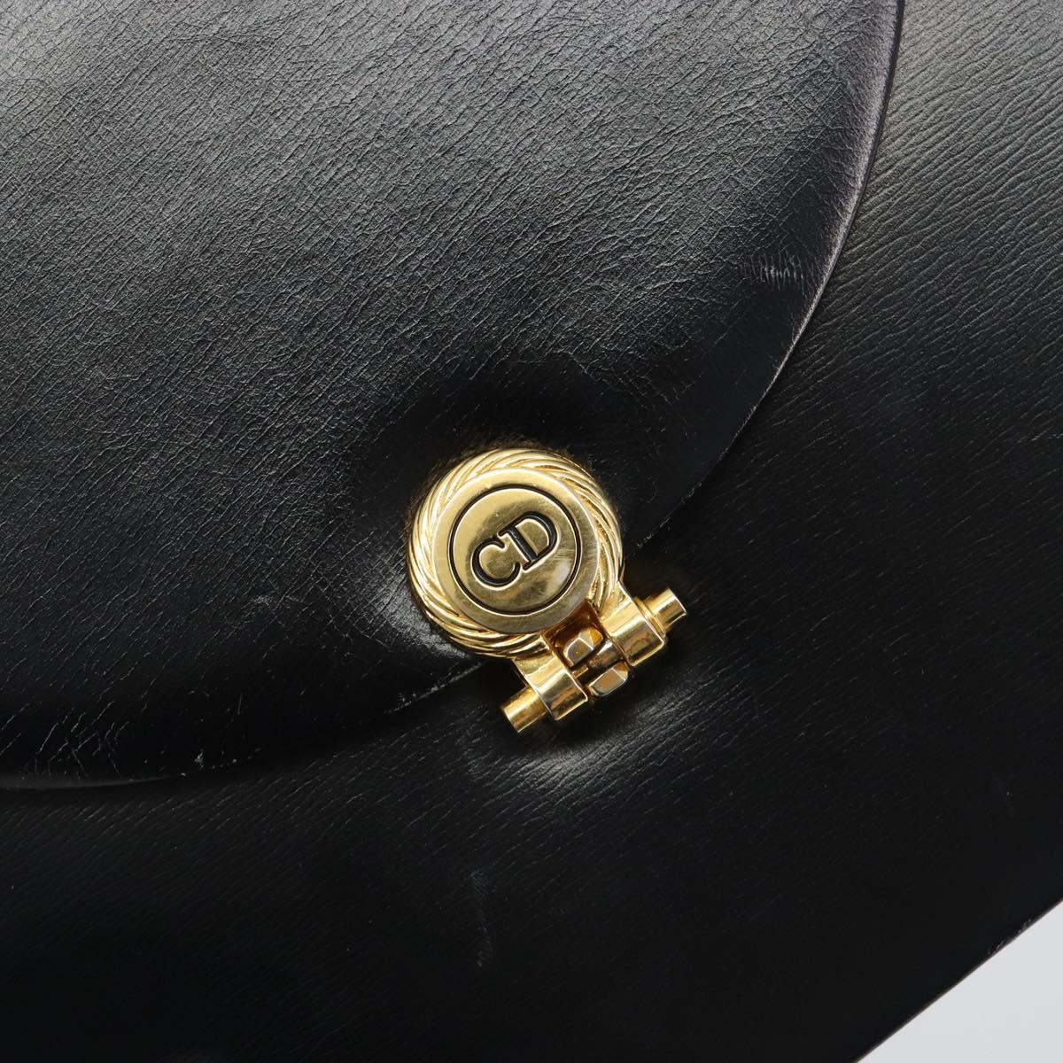Christian Dior Chain Shoulder Bag Leather Black Gold Tone Auth ep15258