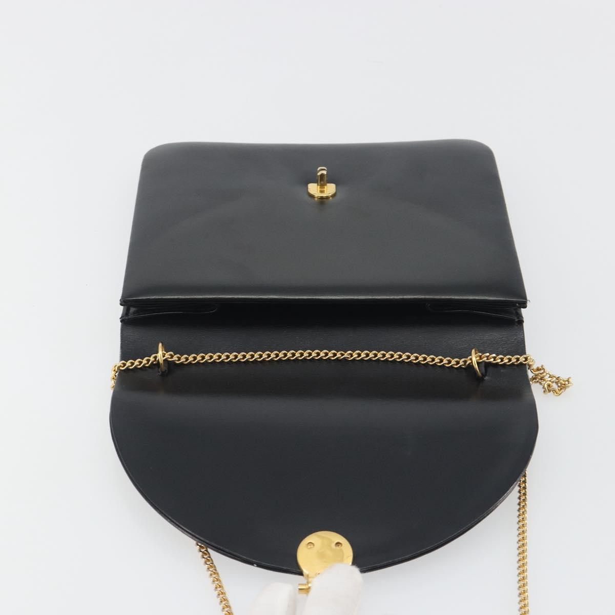 Christian Dior Chain Shoulder Bag Leather Black Gold Tone Auth ep15258