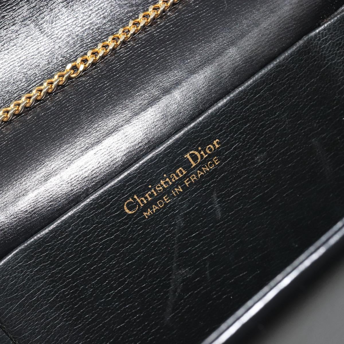 Christian Dior Chain Shoulder Bag Leather Black Gold Tone Auth ep15258