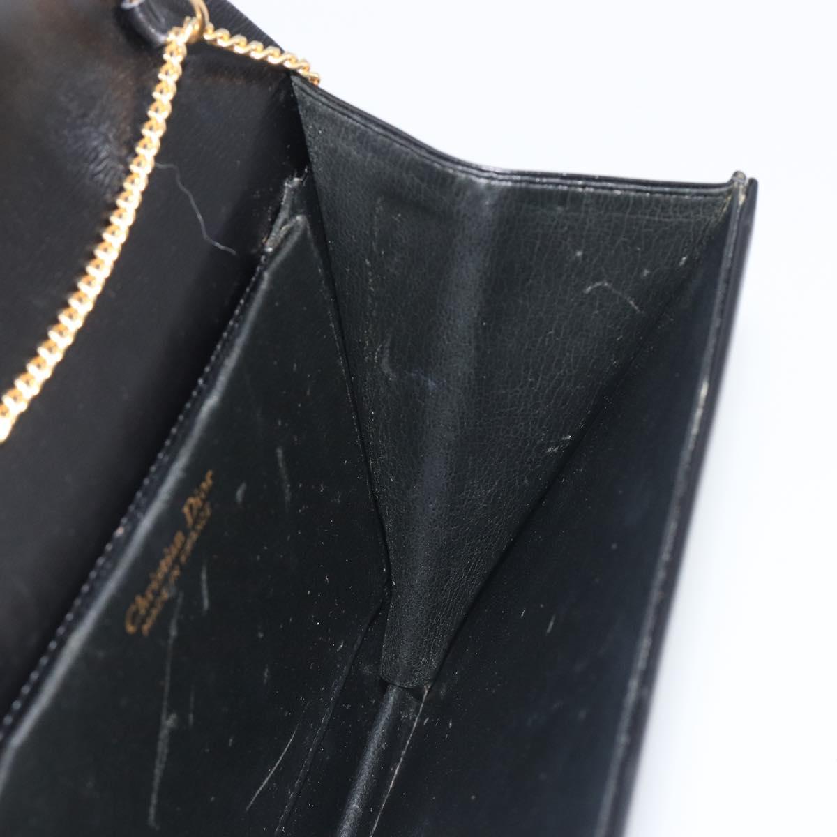 Christian Dior Chain Shoulder Bag Leather Black Gold Tone Auth ep15258
