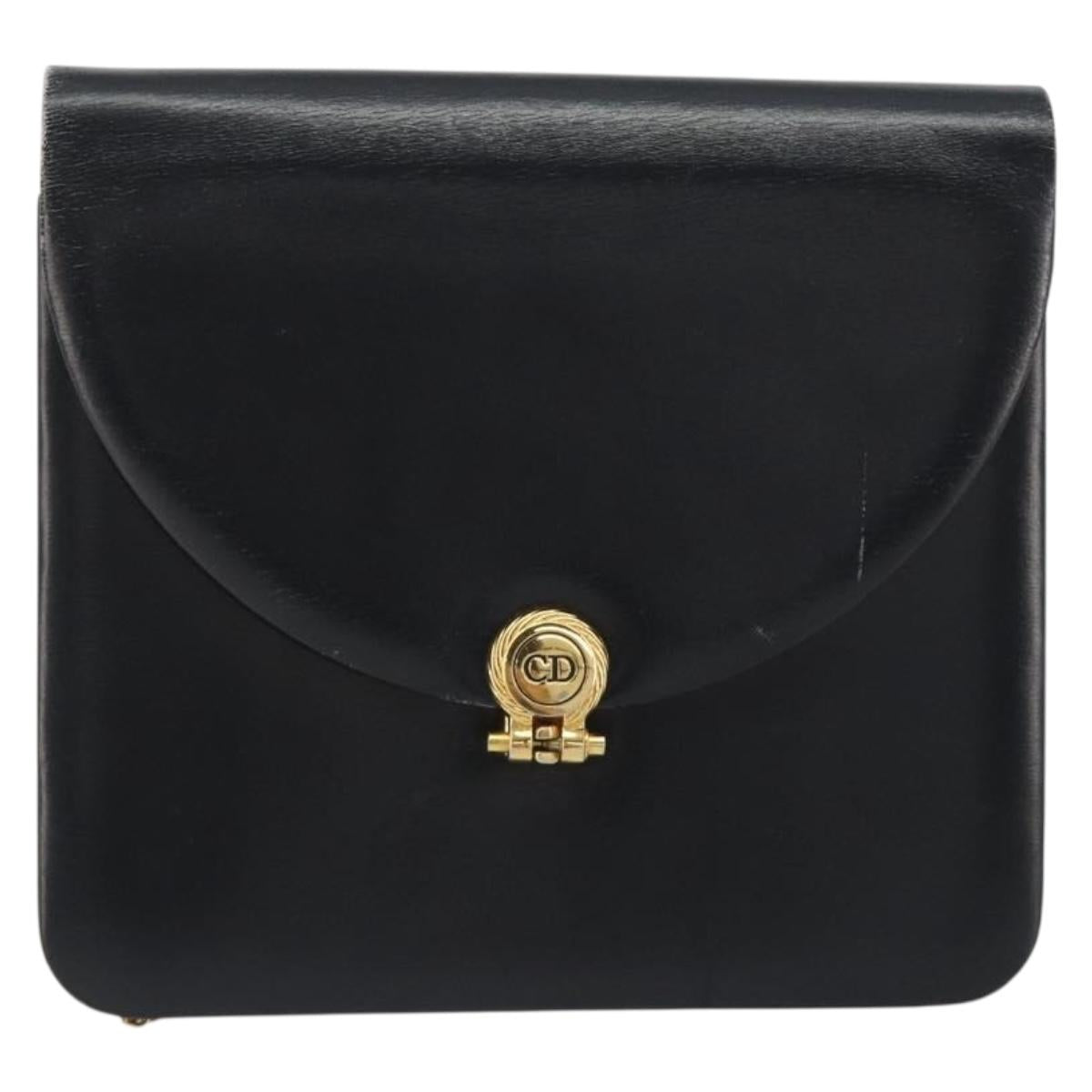 Christian Dior Chain Shoulder Bag Leather Black Gold Tone Auth ep15258