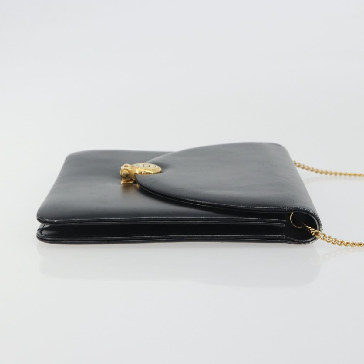 Christian Dior Chain Shoulder Bag Leather Black Gold Tone Auth ep15258