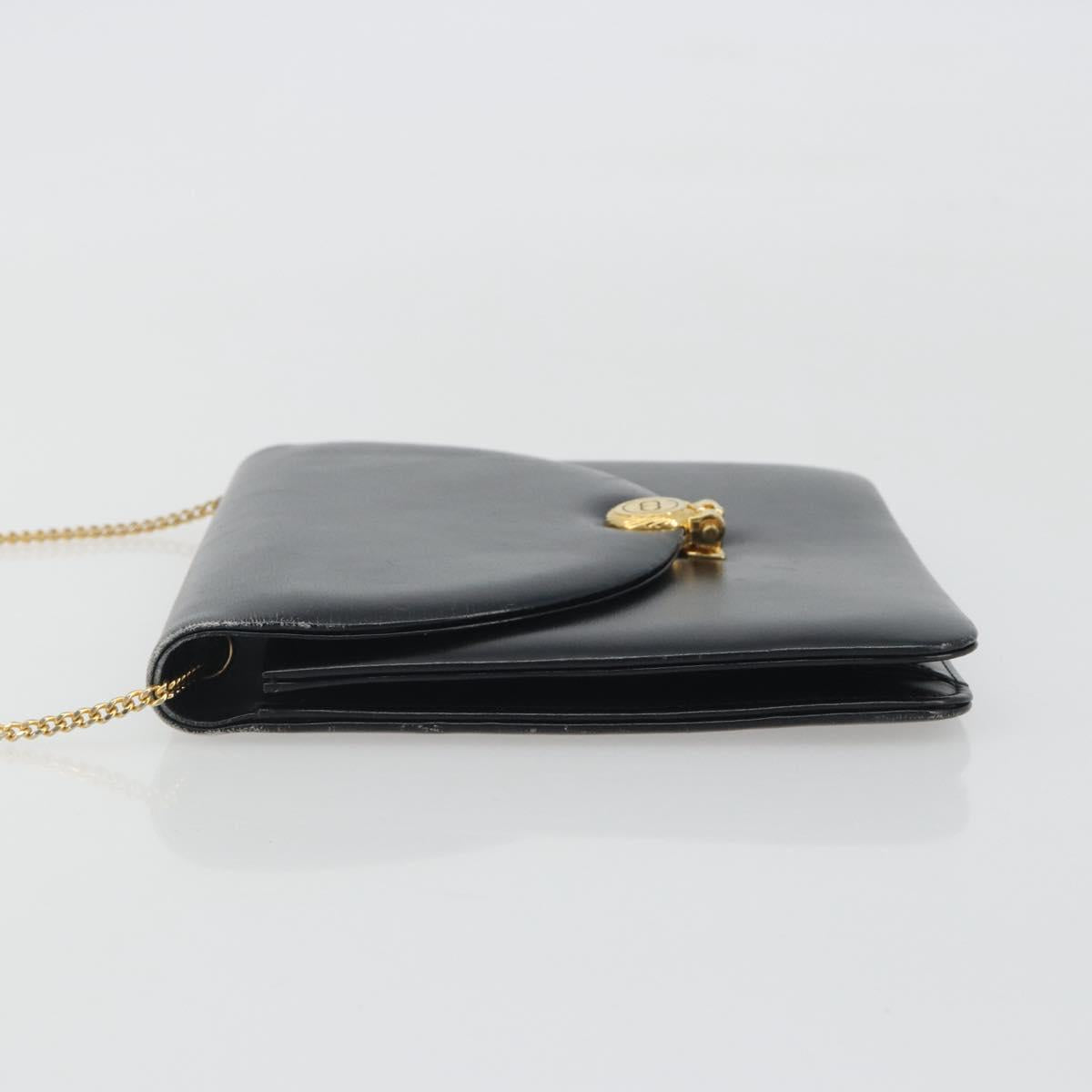 Christian Dior Chain Shoulder Bag Leather Black Gold Tone Auth ep15258