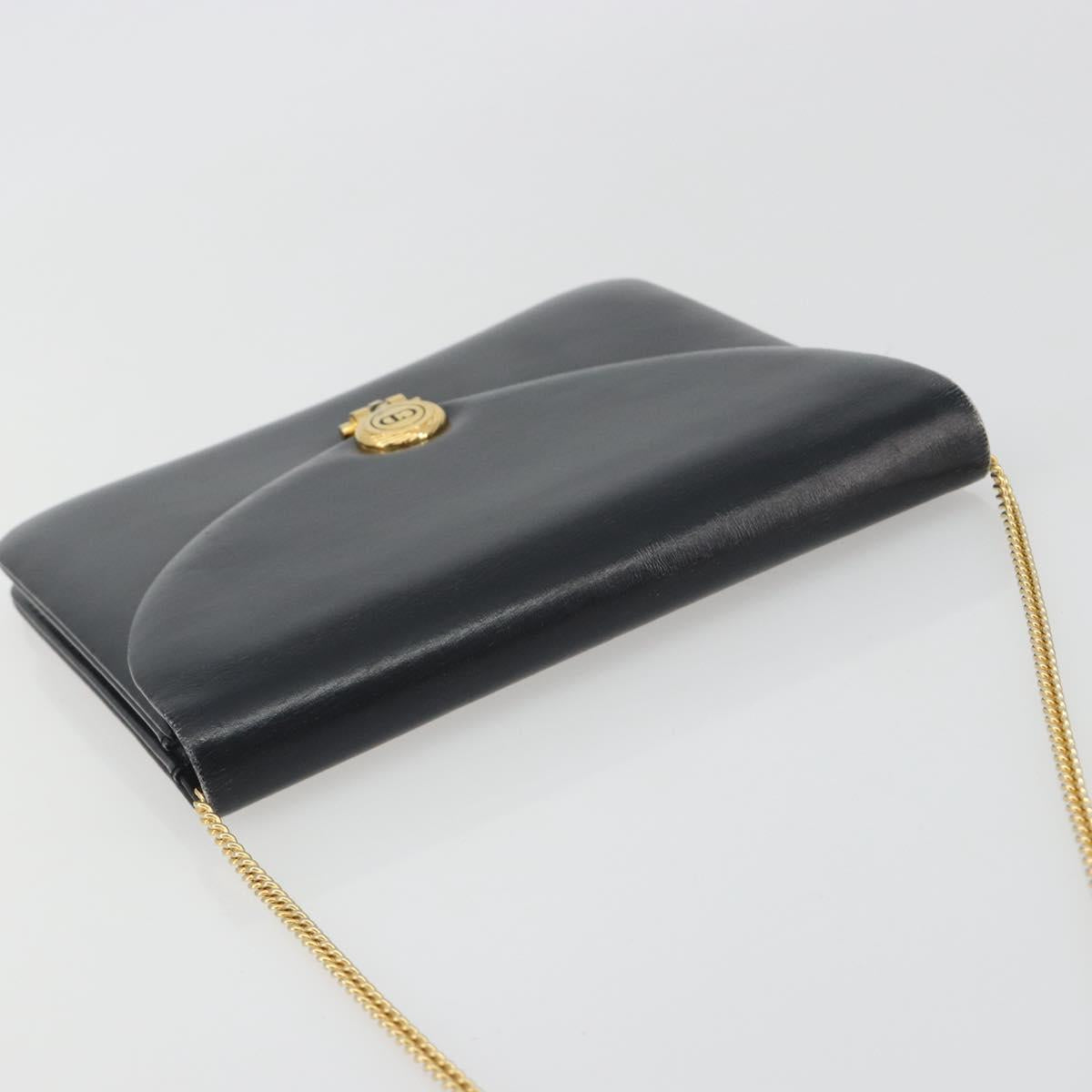 Christian Dior Chain Shoulder Bag Leather Black Gold Tone Auth ep15258