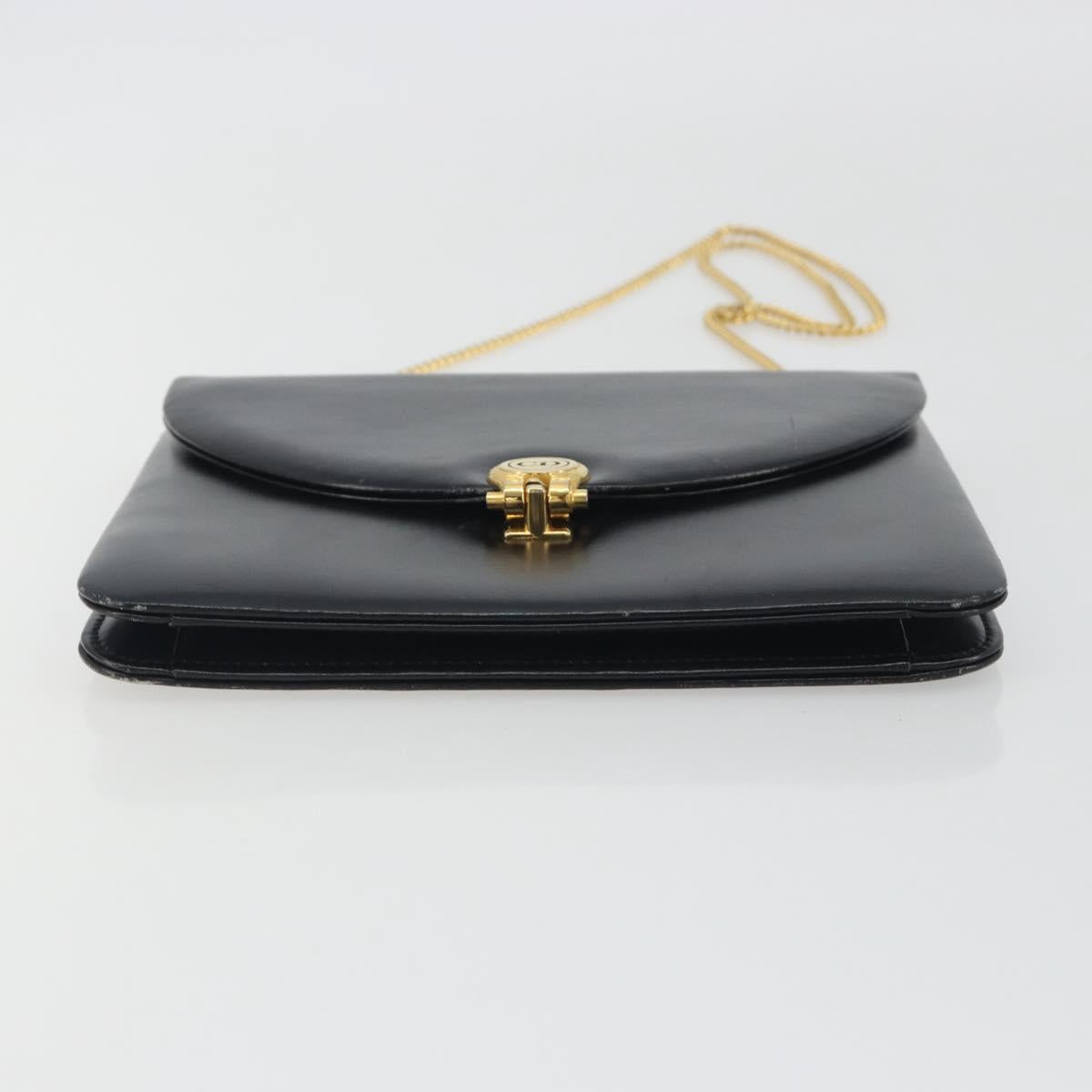 Christian Dior Chain Shoulder Bag Leather Black Gold Tone Auth ep15258