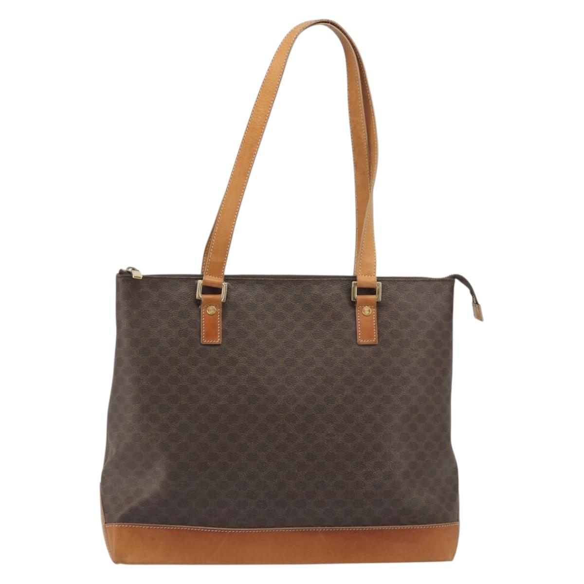 CELINE Macadam Tote Bag PVC Leather Brown Gold Tone Auth ep15259