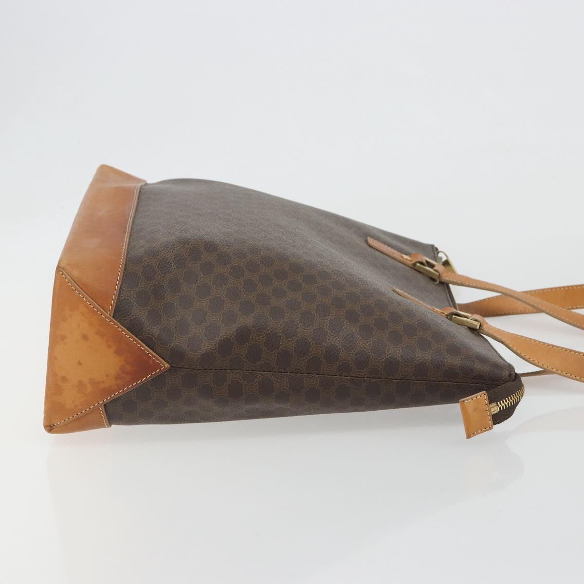 CELINE Macadam Tote Bag PVC Leather Brown Gold Tone Auth ep15259