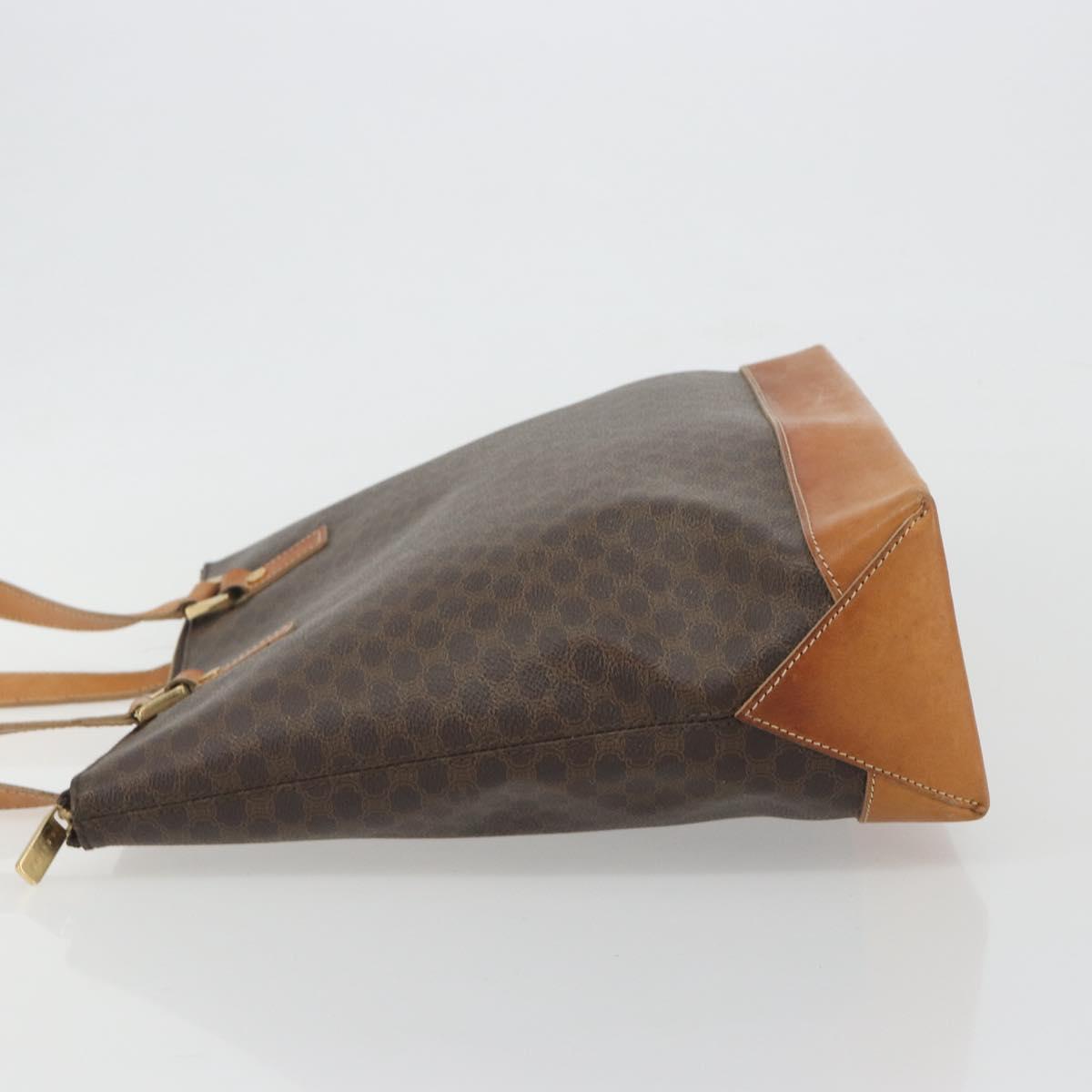 CELINE Macadam Tote Bag PVC Leather Brown Gold Tone Auth ep15259