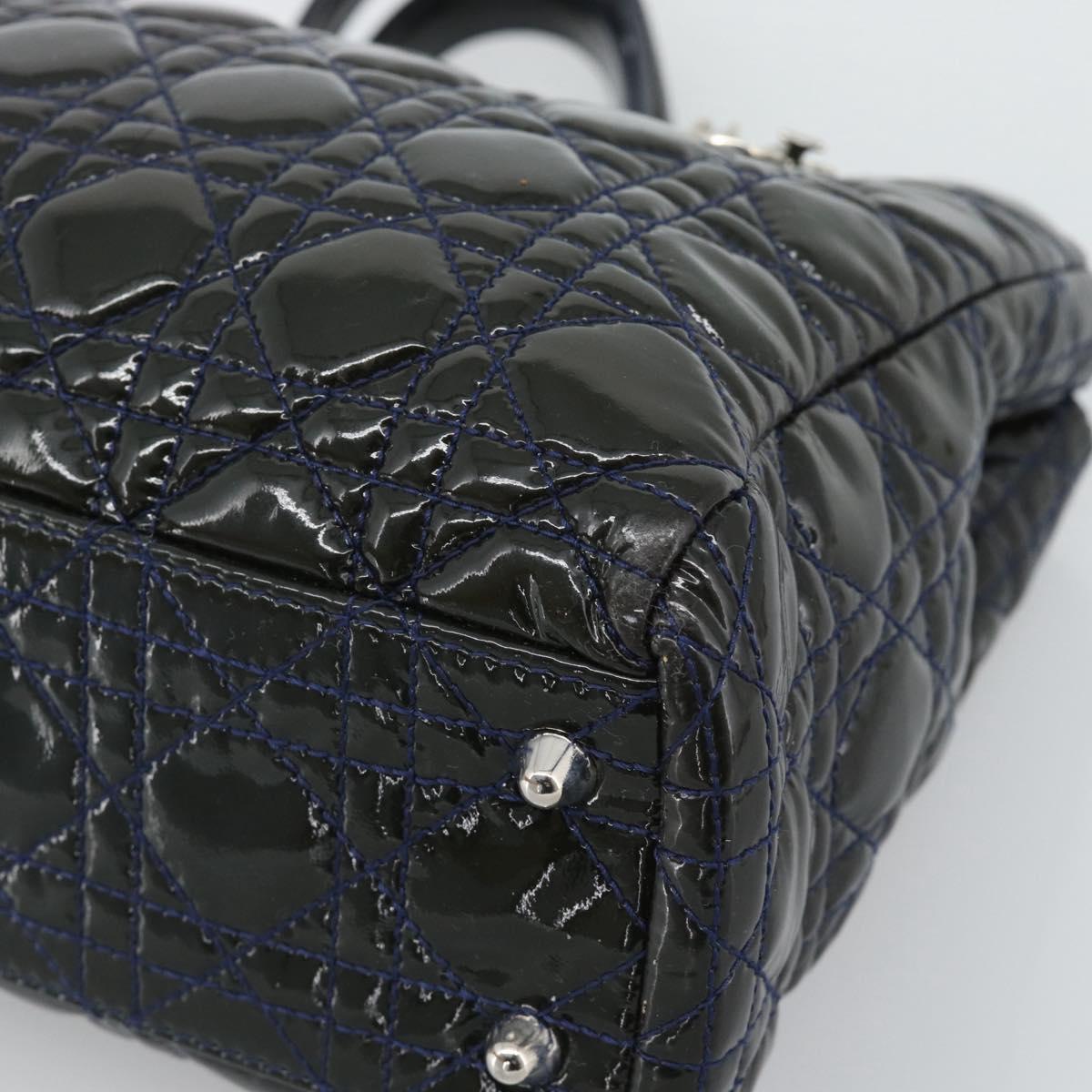 Christian Dior Canage Hand Bag Patent Navy Silver Auth ep15260