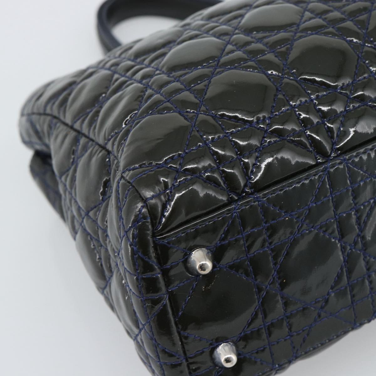 Christian Dior Canage Hand Bag Patent Navy Silver Auth ep15260