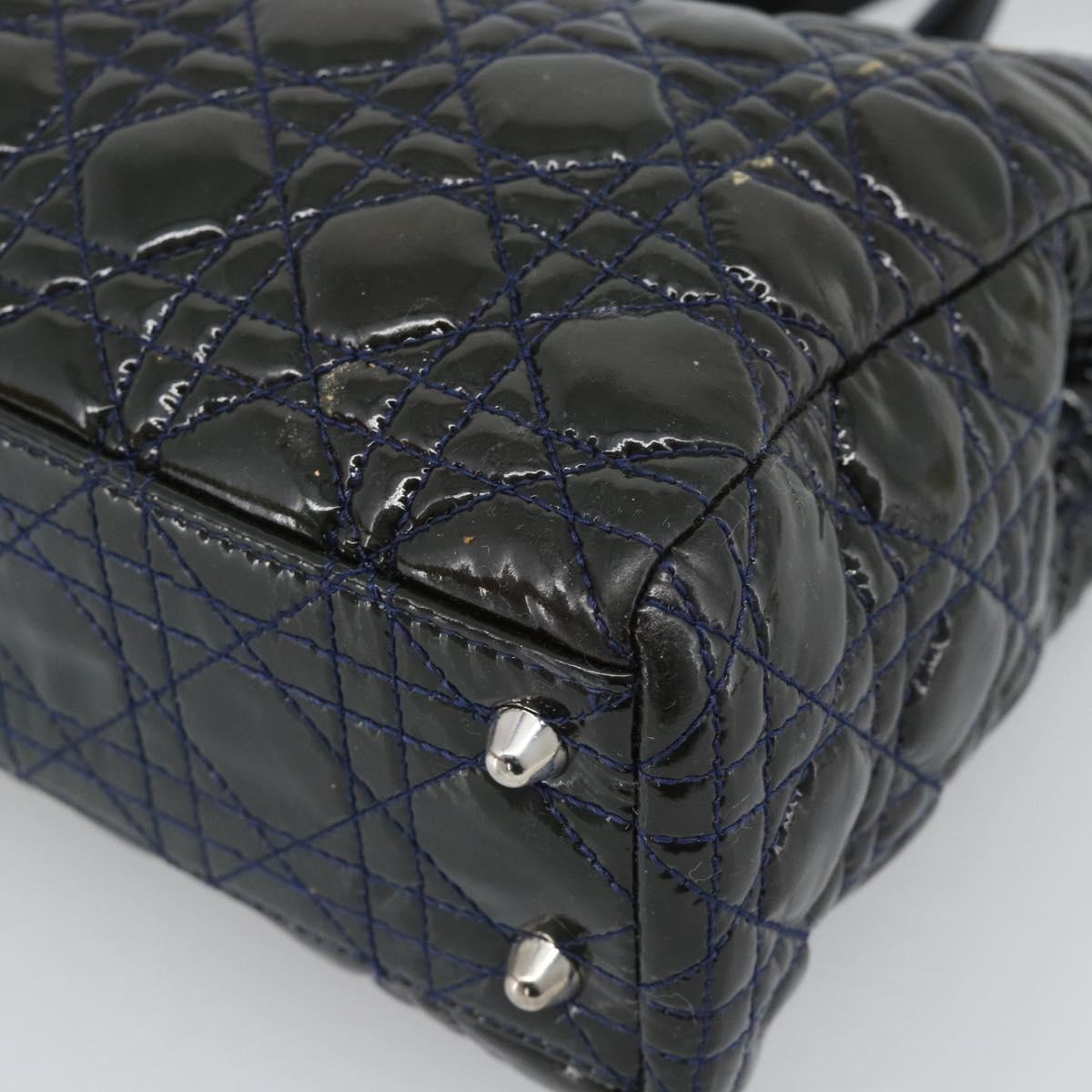 Christian Dior Canage Hand Bag Patent Navy Silver Auth ep15260