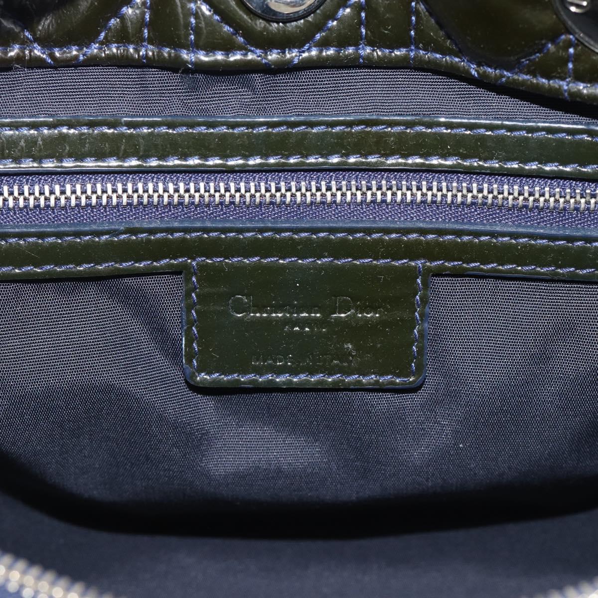 Christian Dior Canage Hand Bag Patent Navy Silver Auth ep15260