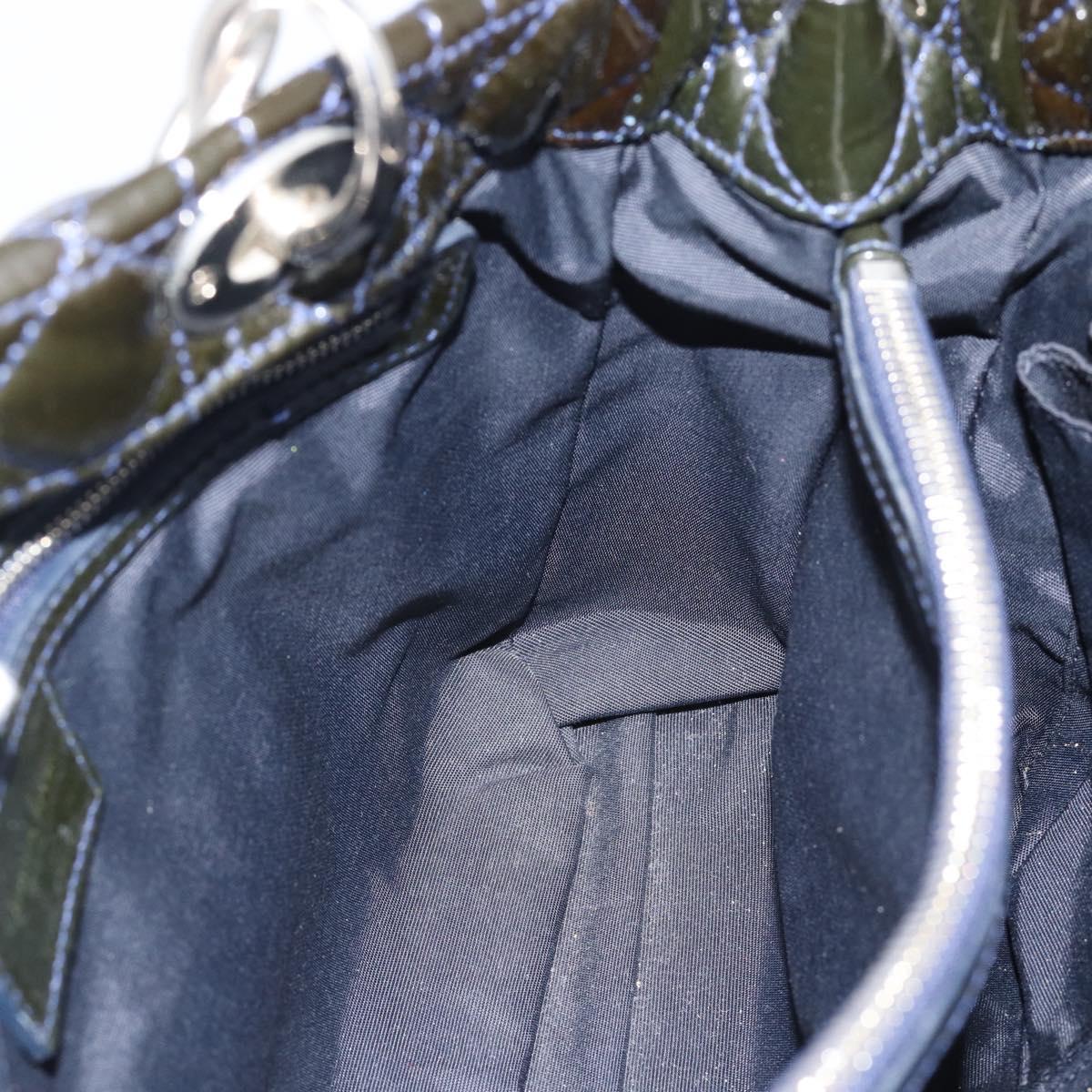 Christian Dior Canage Hand Bag Patent Navy Silver Auth ep15260