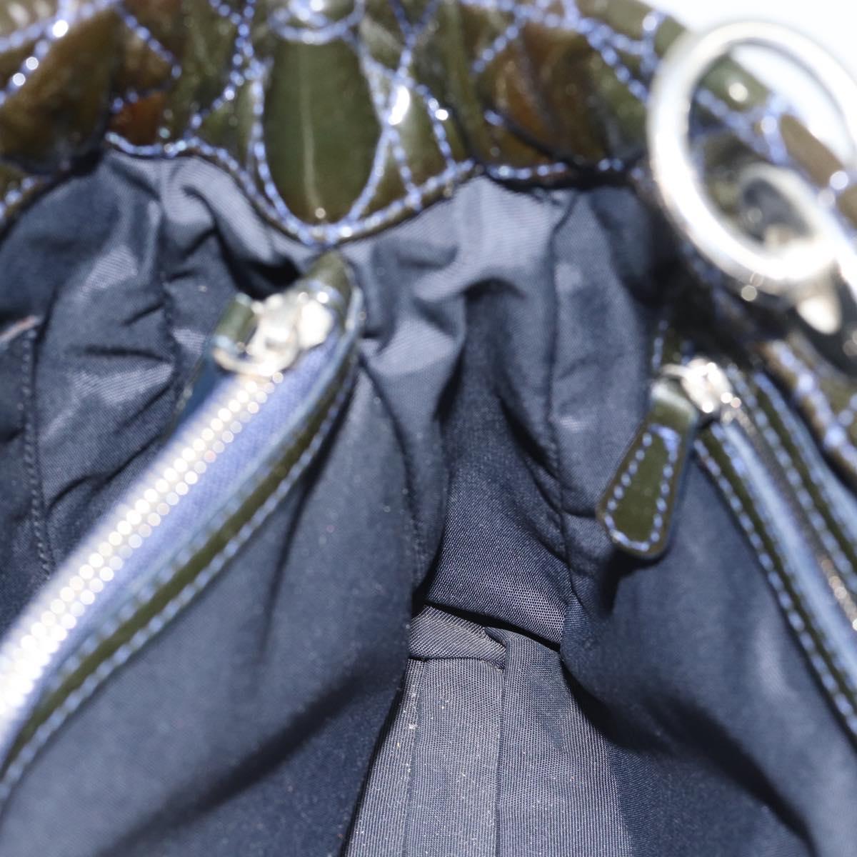 Christian Dior Canage Hand Bag Patent Navy Silver Auth ep15260