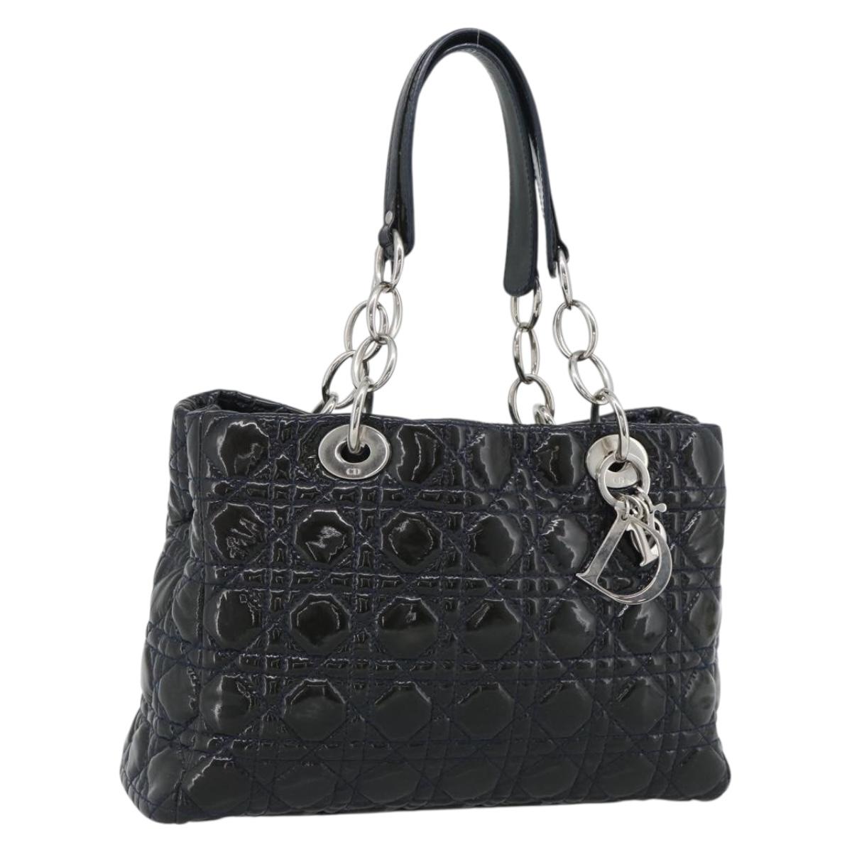 Christian Dior Canage Hand Bag Patent Navy Silver Auth ep15260