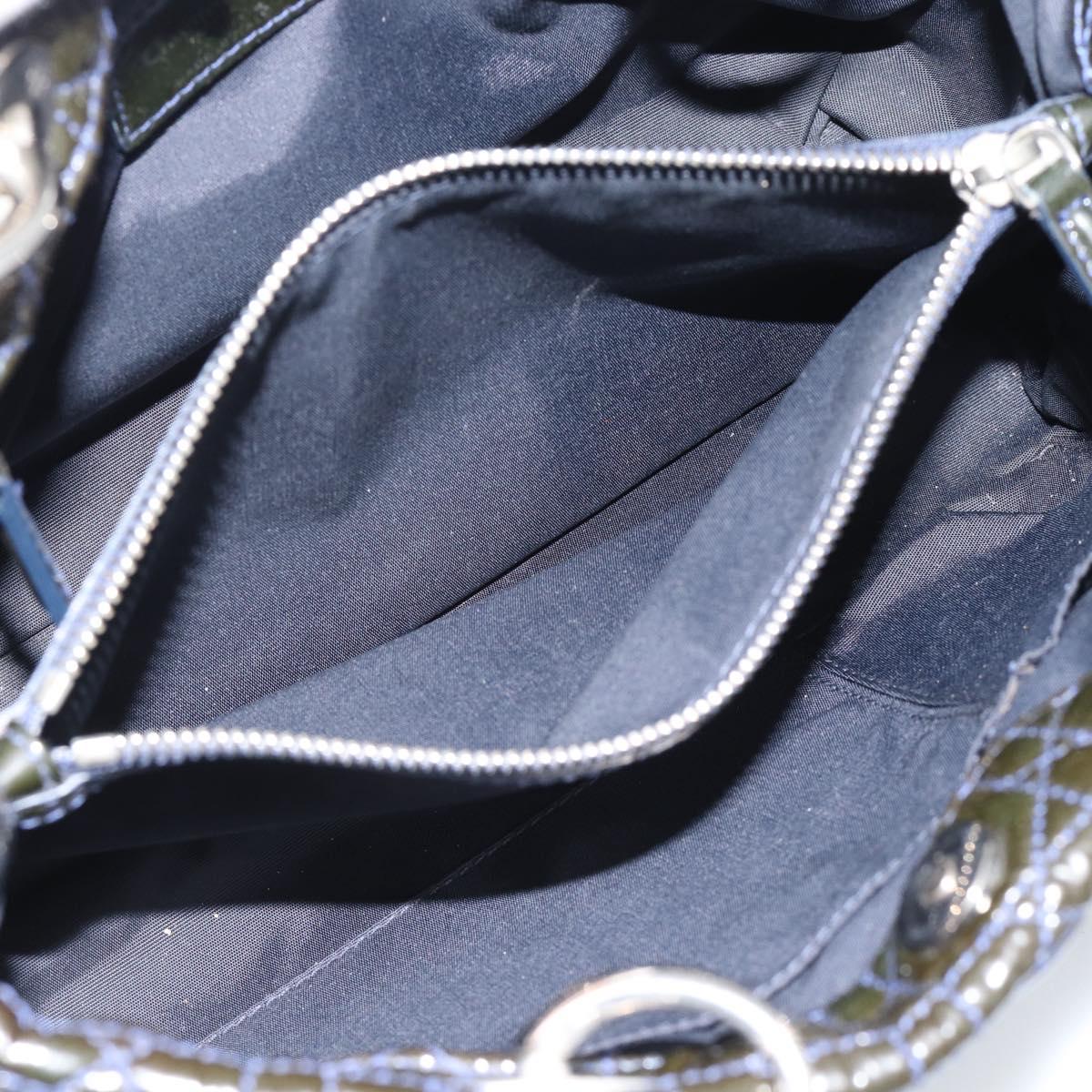 Christian Dior Canage Hand Bag Patent Navy Silver Auth ep15260