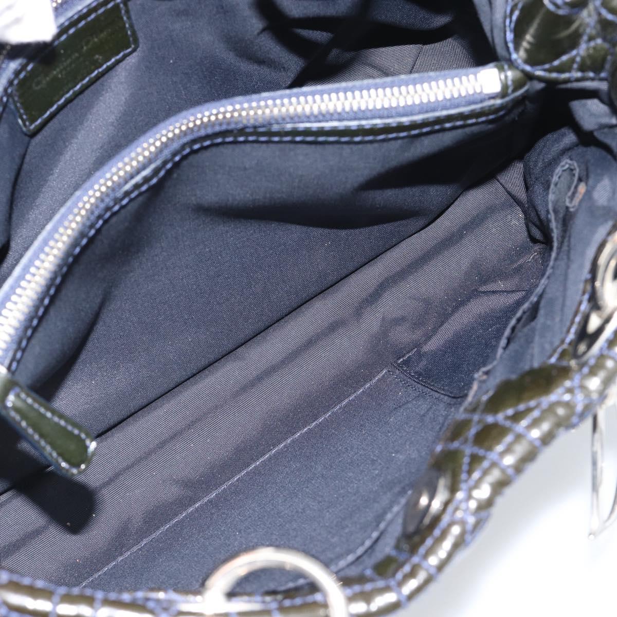 Christian Dior Canage Hand Bag Patent Navy Silver Auth ep15260