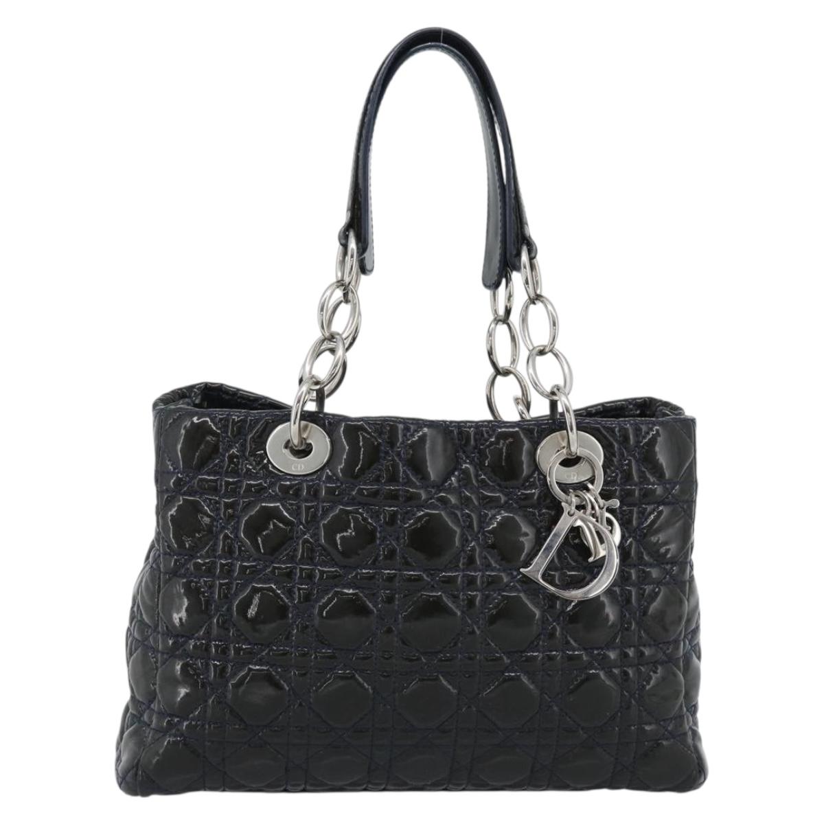 Christian Dior Canage Hand Bag Patent Navy Silver Auth ep15260