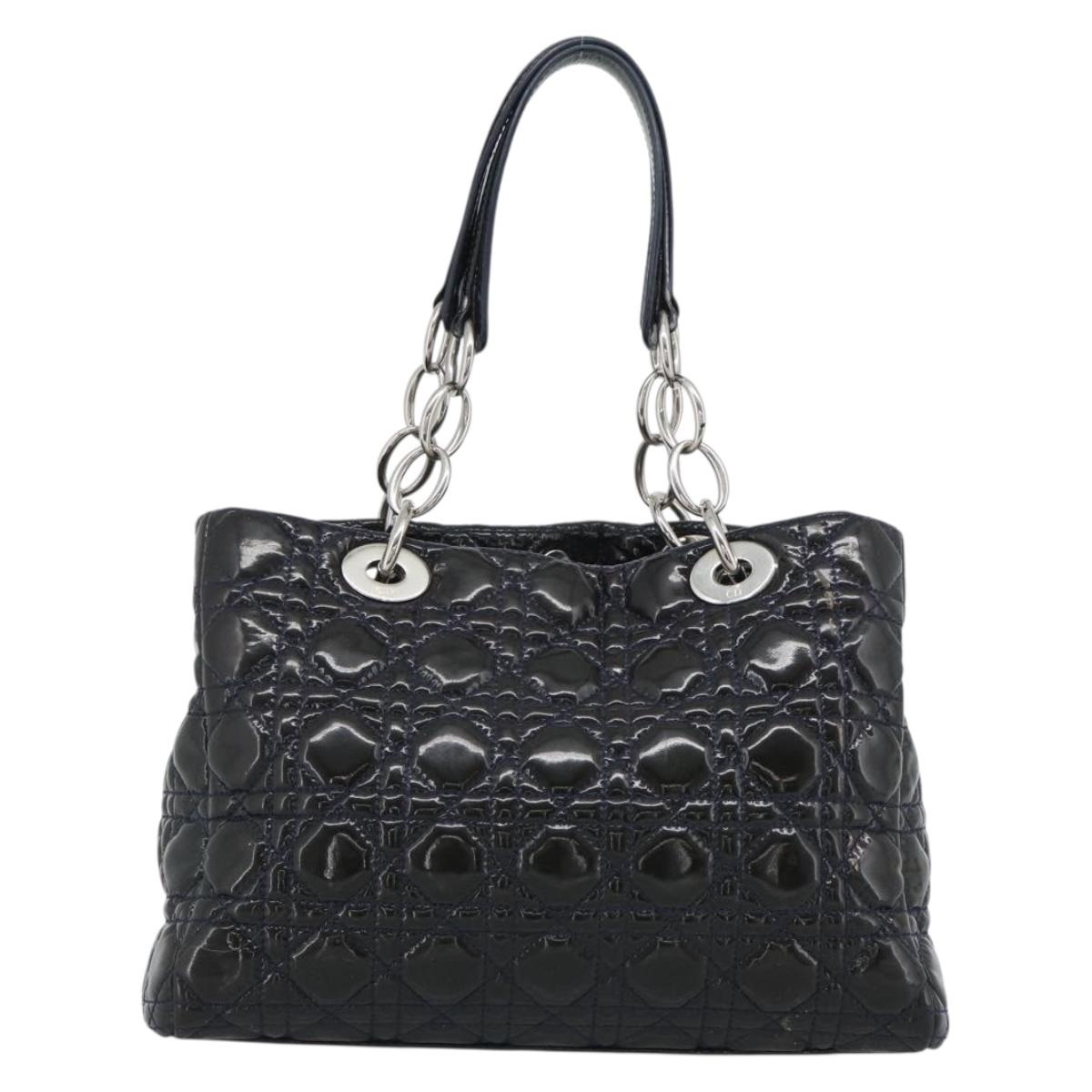 Christian Dior Canage Hand Bag Patent Navy Silver Auth ep15260