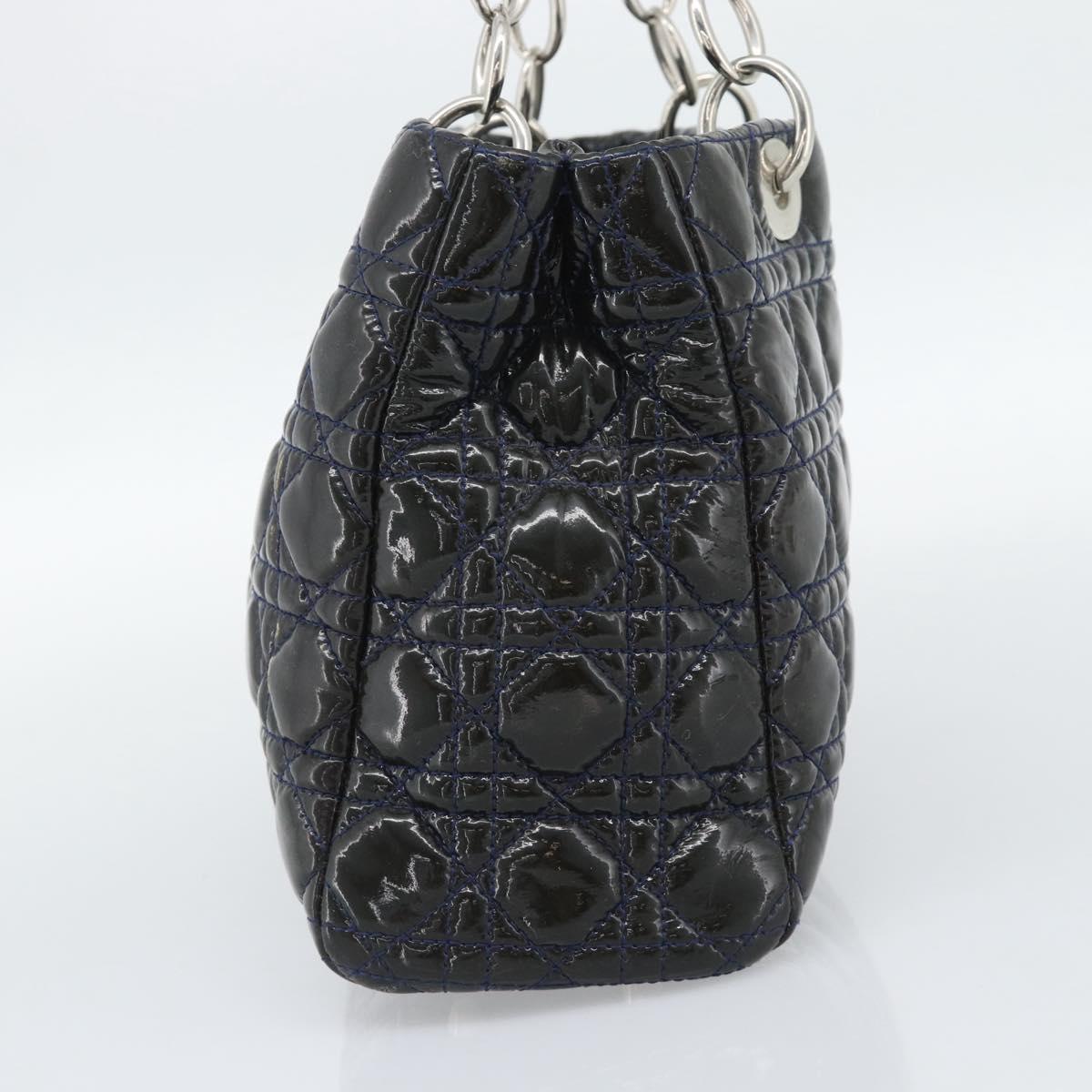 Christian Dior Canage Hand Bag Patent Navy Silver Auth ep15260