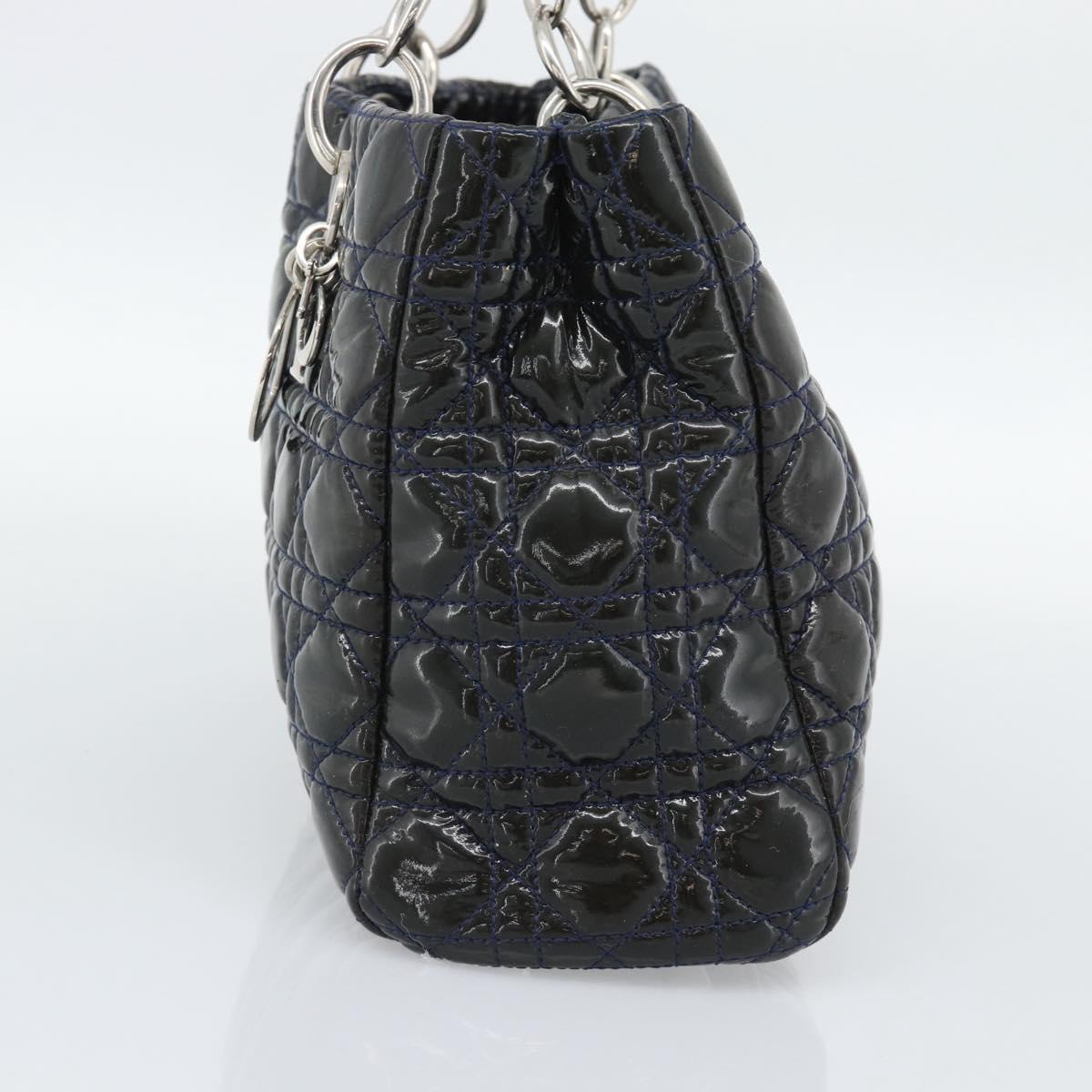 Christian Dior Canage Hand Bag Patent Navy Silver Auth ep15260