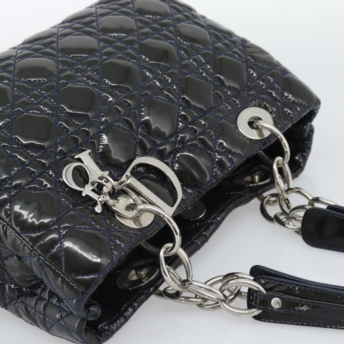 Christian Dior Canage Hand Bag Patent Navy Silver Auth ep15260