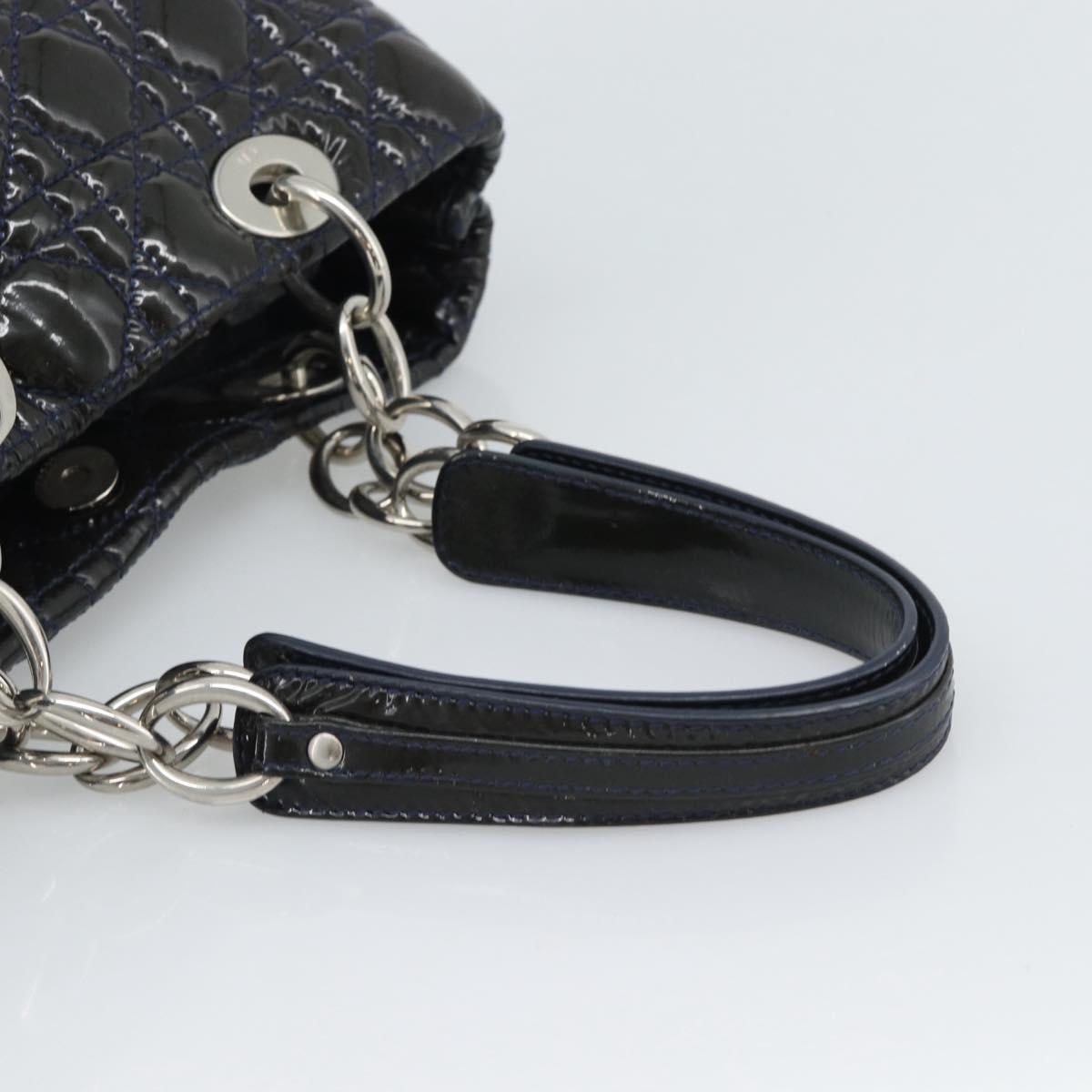 Christian Dior Canage Hand Bag Patent Navy Silver Auth ep15260