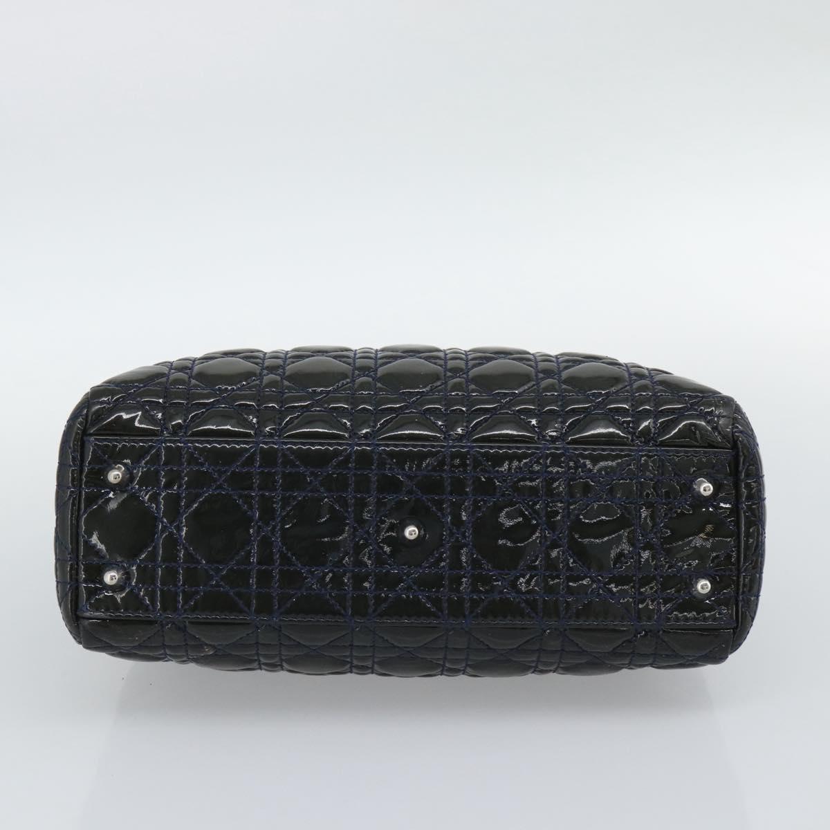 Christian Dior Canage Hand Bag Patent Navy Silver Auth ep15260