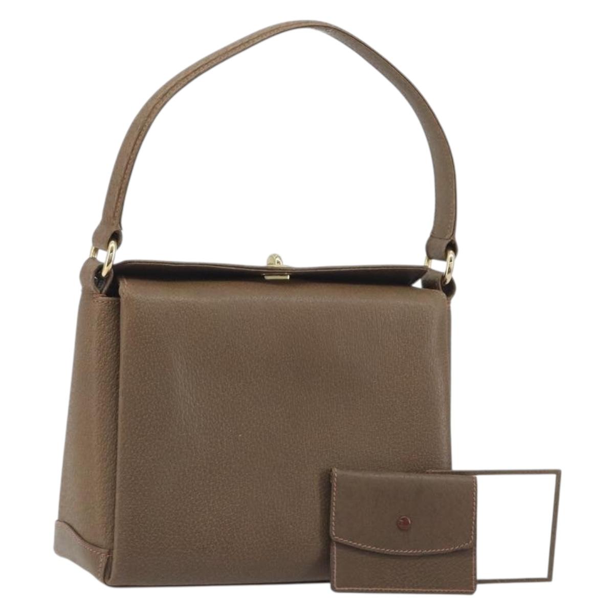 GUCCI Hand Bag Leather Brown Gold Tone Auth ep15262A