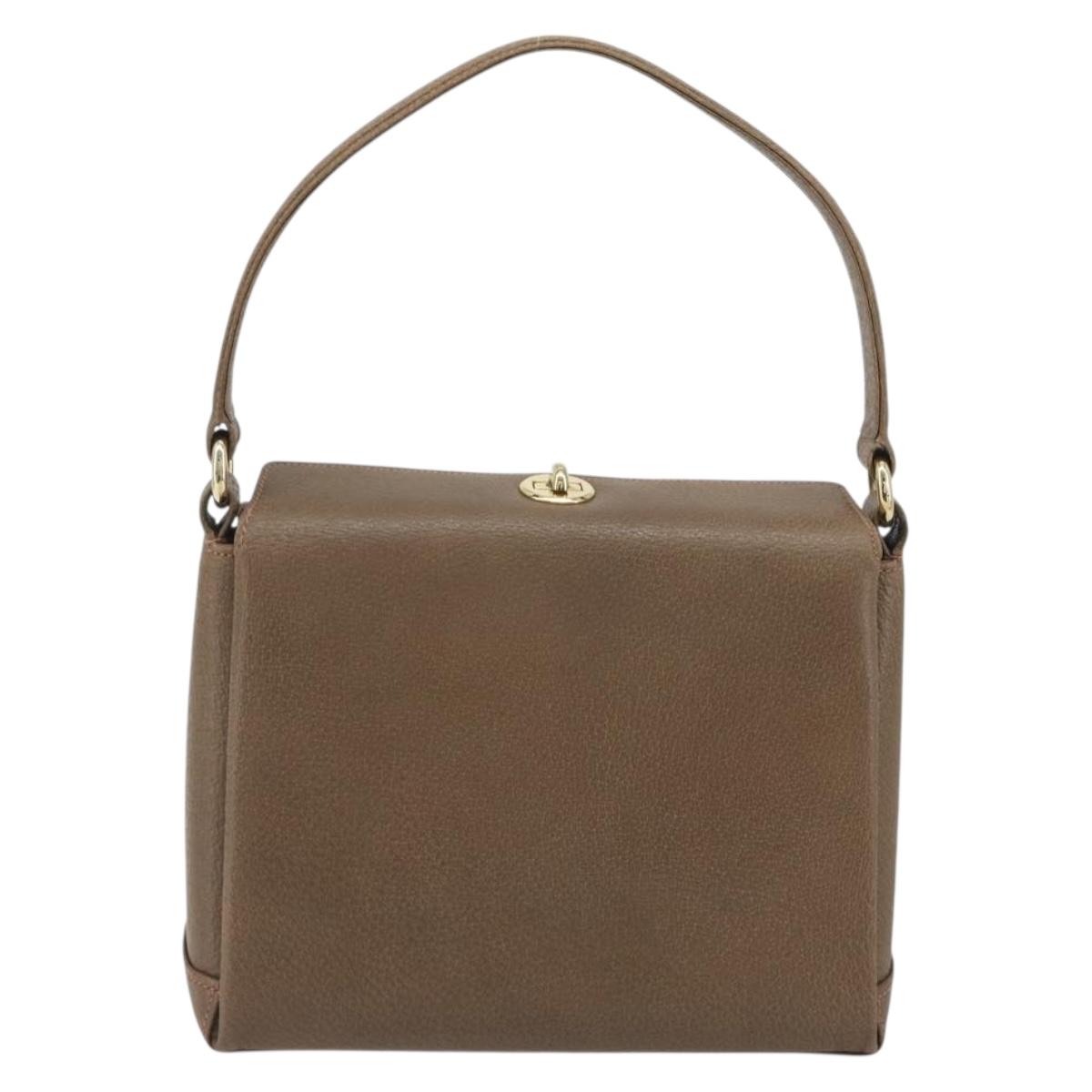 GUCCI Hand Bag Leather Brown Gold Tone Auth ep15262A