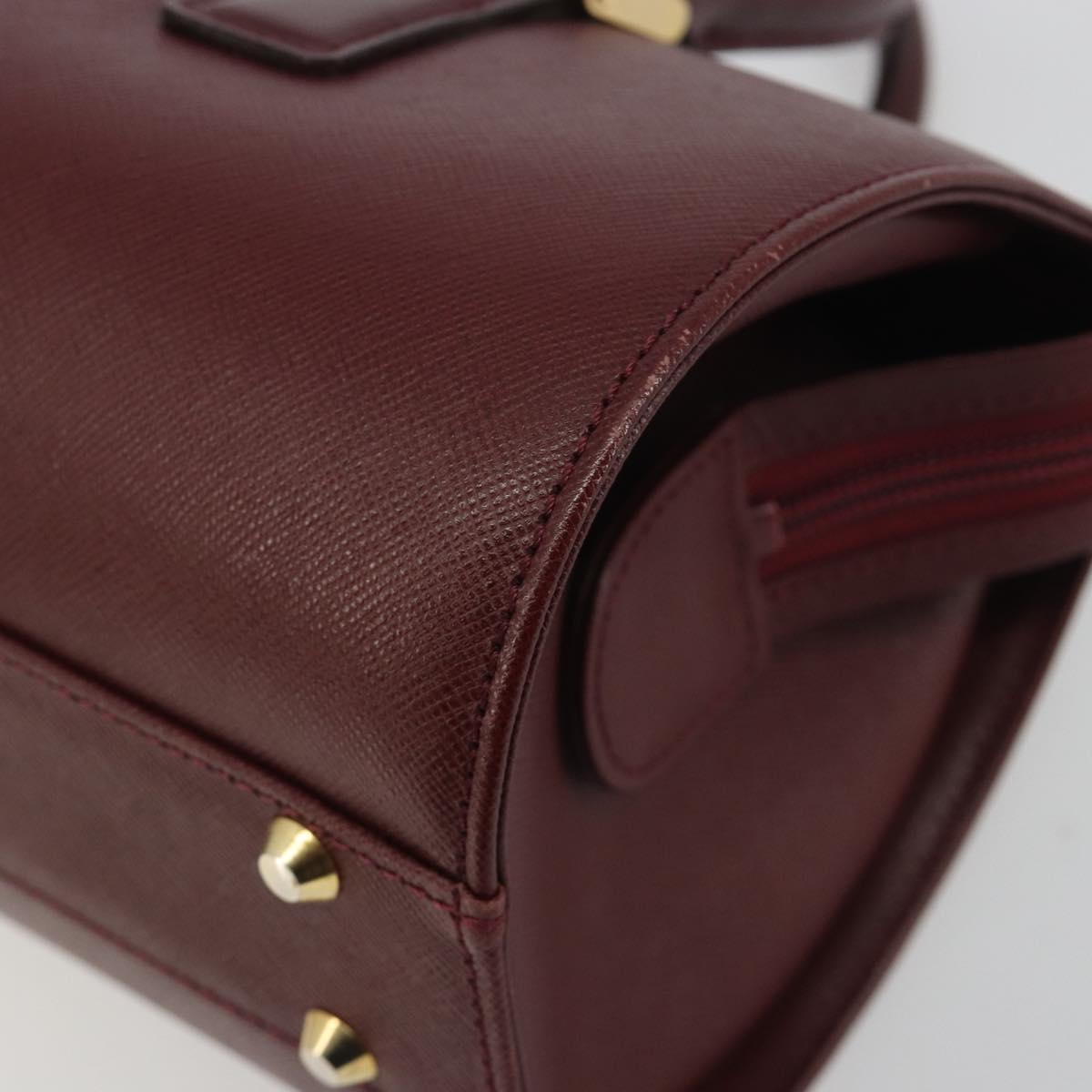 BURBERRY Hand Bag Leather Bordeaux Gold Tone Auth ep15263