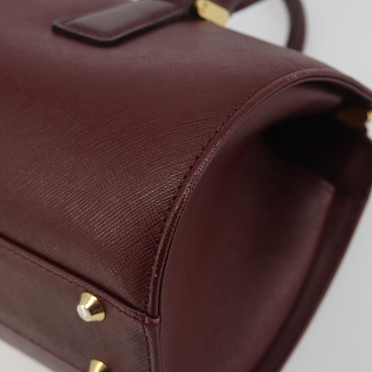 BURBERRY Hand Bag Leather Bordeaux Gold Tone Auth ep15263