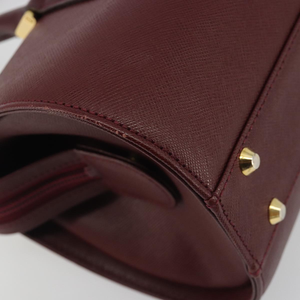 BURBERRY Hand Bag Leather Bordeaux Gold Tone Auth ep15263