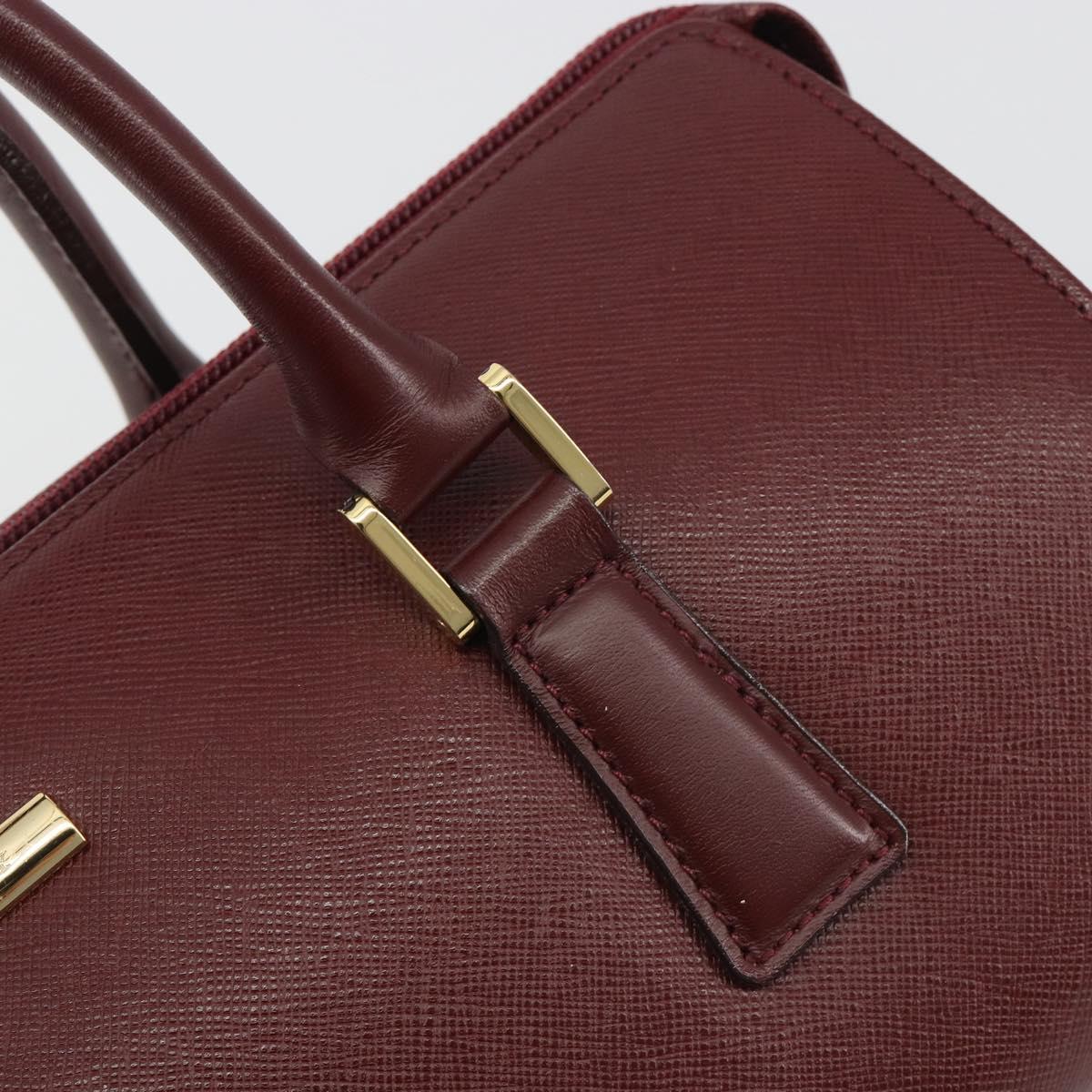 BURBERRY Hand Bag Leather Bordeaux Gold Tone Auth ep15263